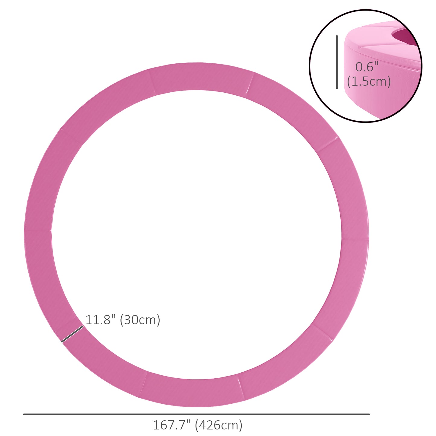 14FT Trampoline Edge Protection Spring Cover Pad Waterproof Tear-Resistant Safety Accessory No Pole Holes Pink Kids Crystal