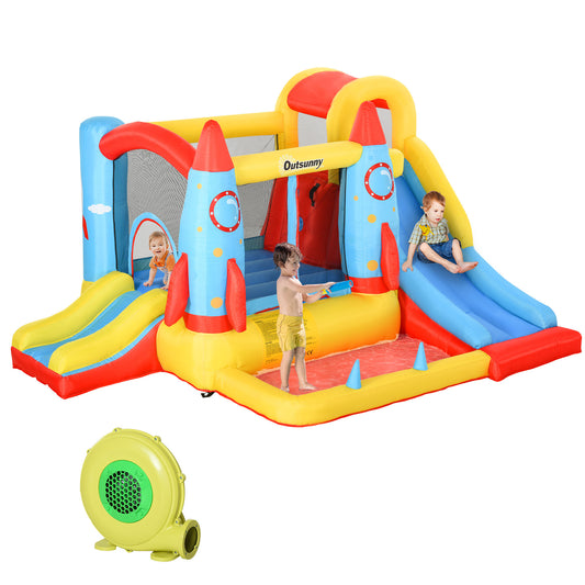 Inflatable Kids Bouncy House, 4-in-1 Trampoline Bounce Castle with Slide & Water Pool, Includes Inflator, Ages 3-10 Kids Crystal