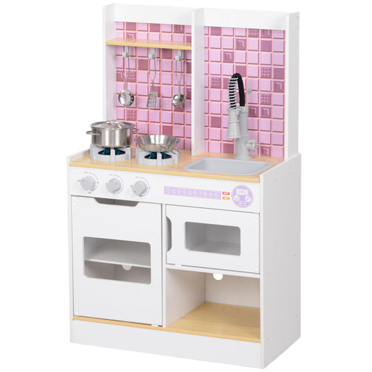 Play Kitchen Set for Kids, Kids Kitchen Playset with Realistic Lights & Sounds, Sink, Oven, Stove, White Kids Crystal