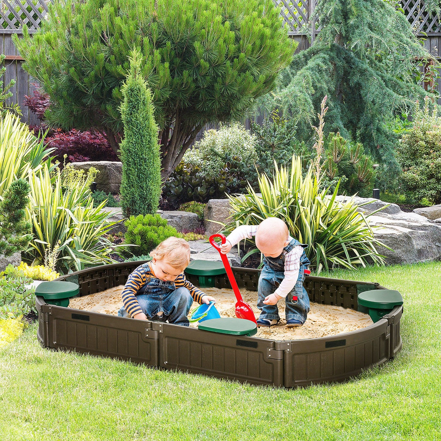 Childrens Sandbox with Canopy Cover Corner Seats Easy Assembly Outdoor Sand Play Area for Garden Backyard Kids Crystal