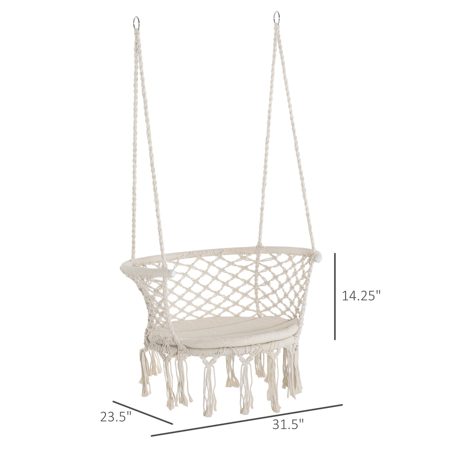 Cotton Rope Hanging Hammock Chair Swing with Cushion Metal Frame for Patio Garden Cream White Kids Crystal