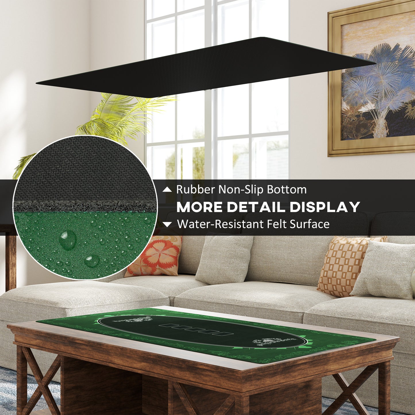 Poker Table Top Poker Mat for 6 Player, Green Kids Crystal