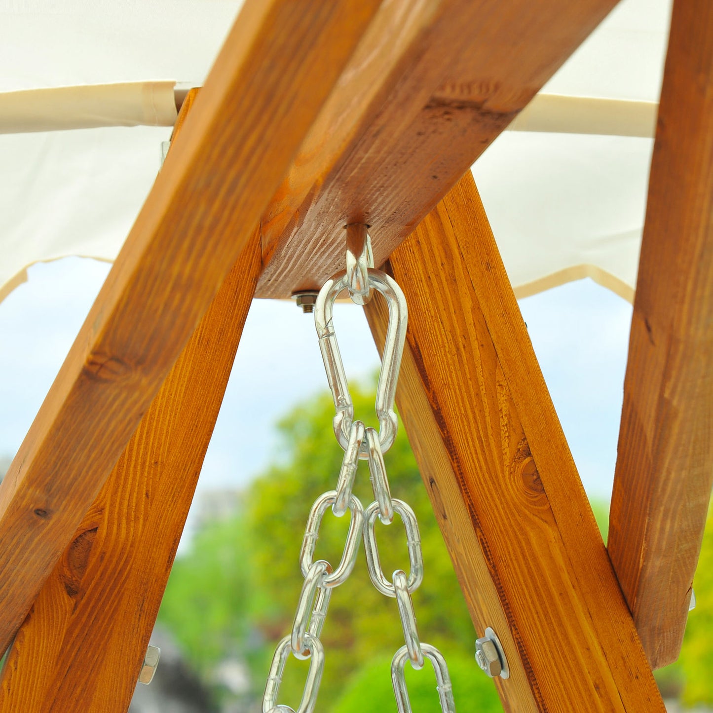 65" Patio Swing Chair with Canopy Outdoor Wooden Swing Bench Hammock for Garden, Poolside, Backyard Kids Crystal