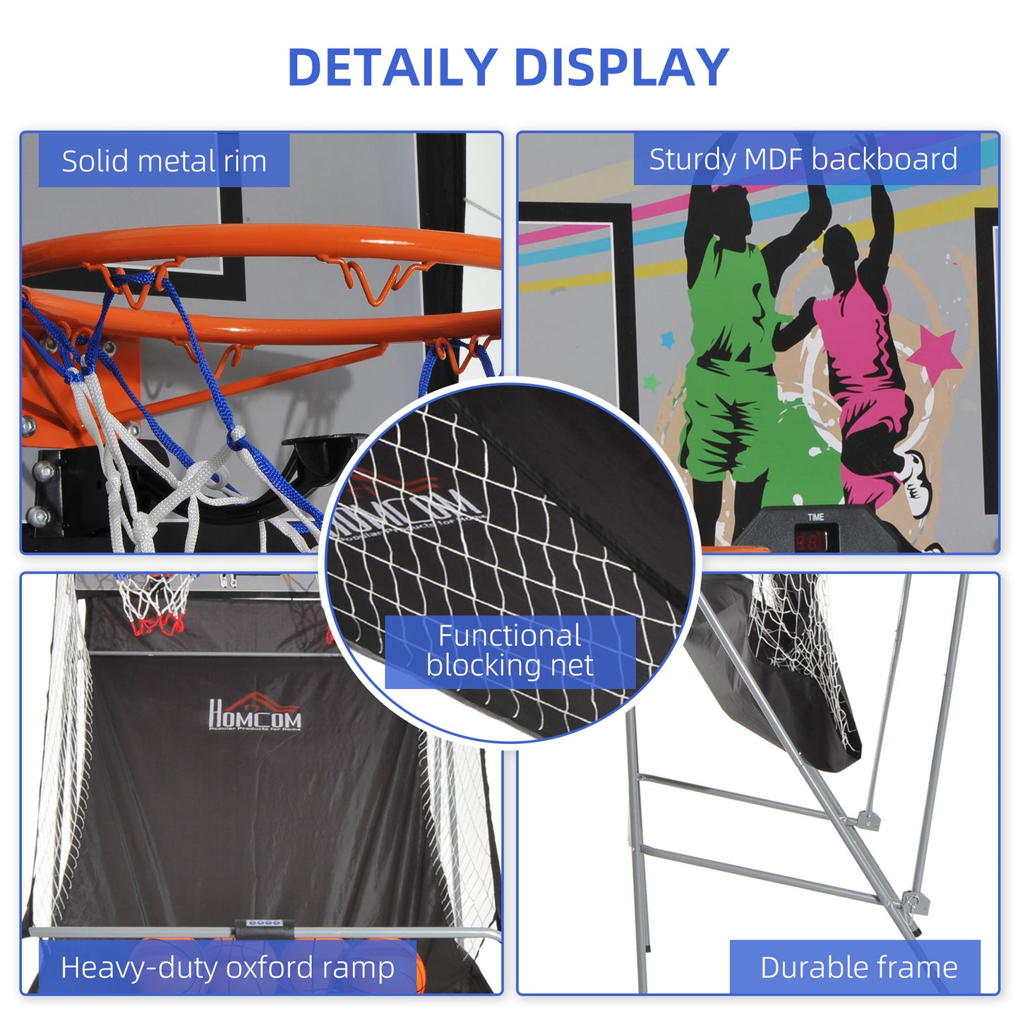 Arcade Style Double Shot Basketball Game Indoor Electronic Scoring System Foldable Design with 4 Balls Kids Crystal