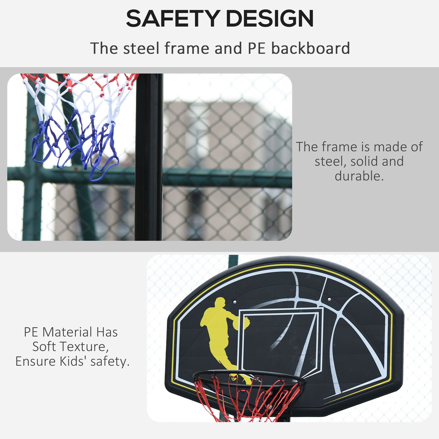 6.5'-10' Adjustable Portable Basketball Hoop System Outdoor Stand for Youth Adult Kids Crystal