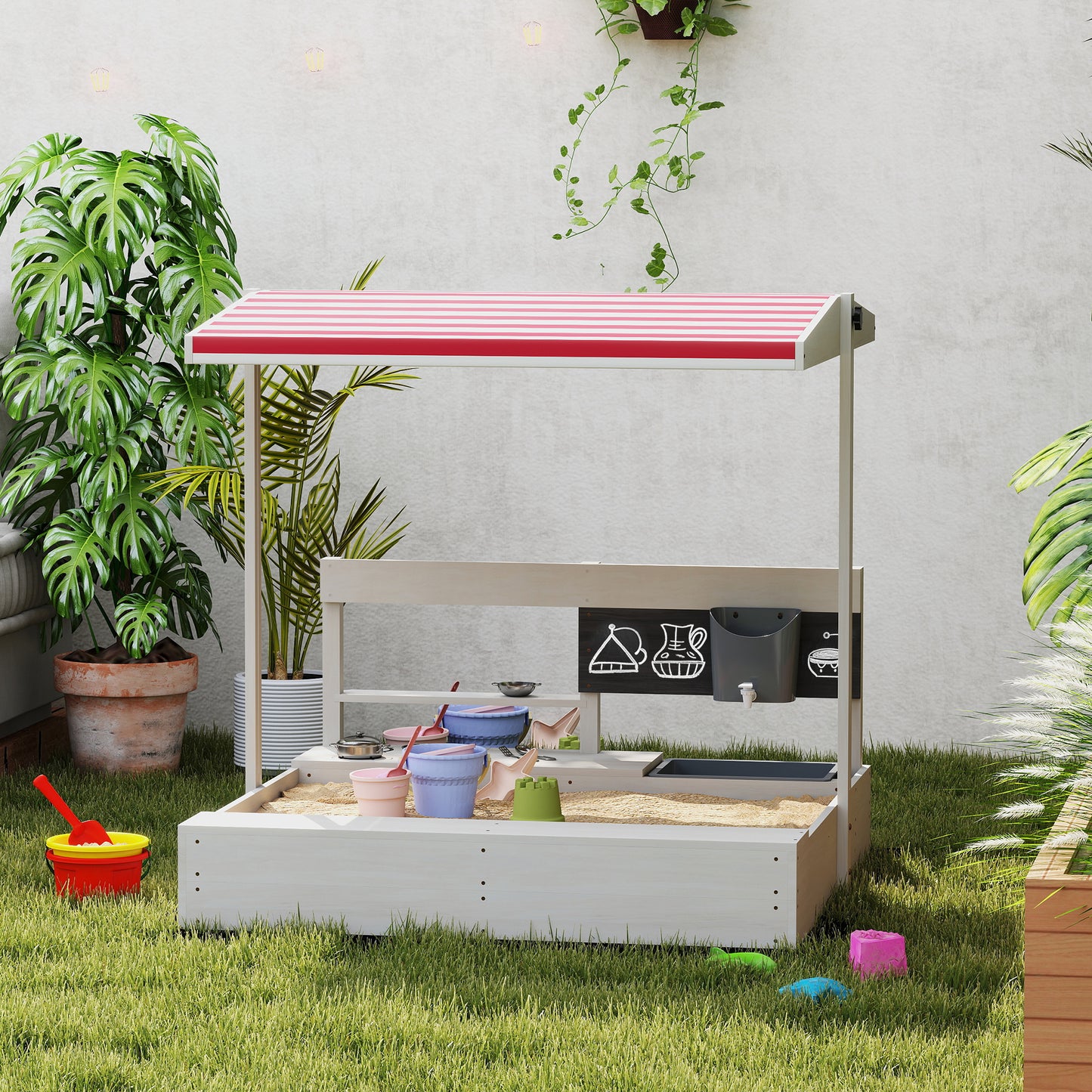 Kids Sandbox with Canopy Wooden Sandpit Adjustable Cover Kitchen Toys Seats Storage for Ages 3-7 45x43 inch Kids Crystal