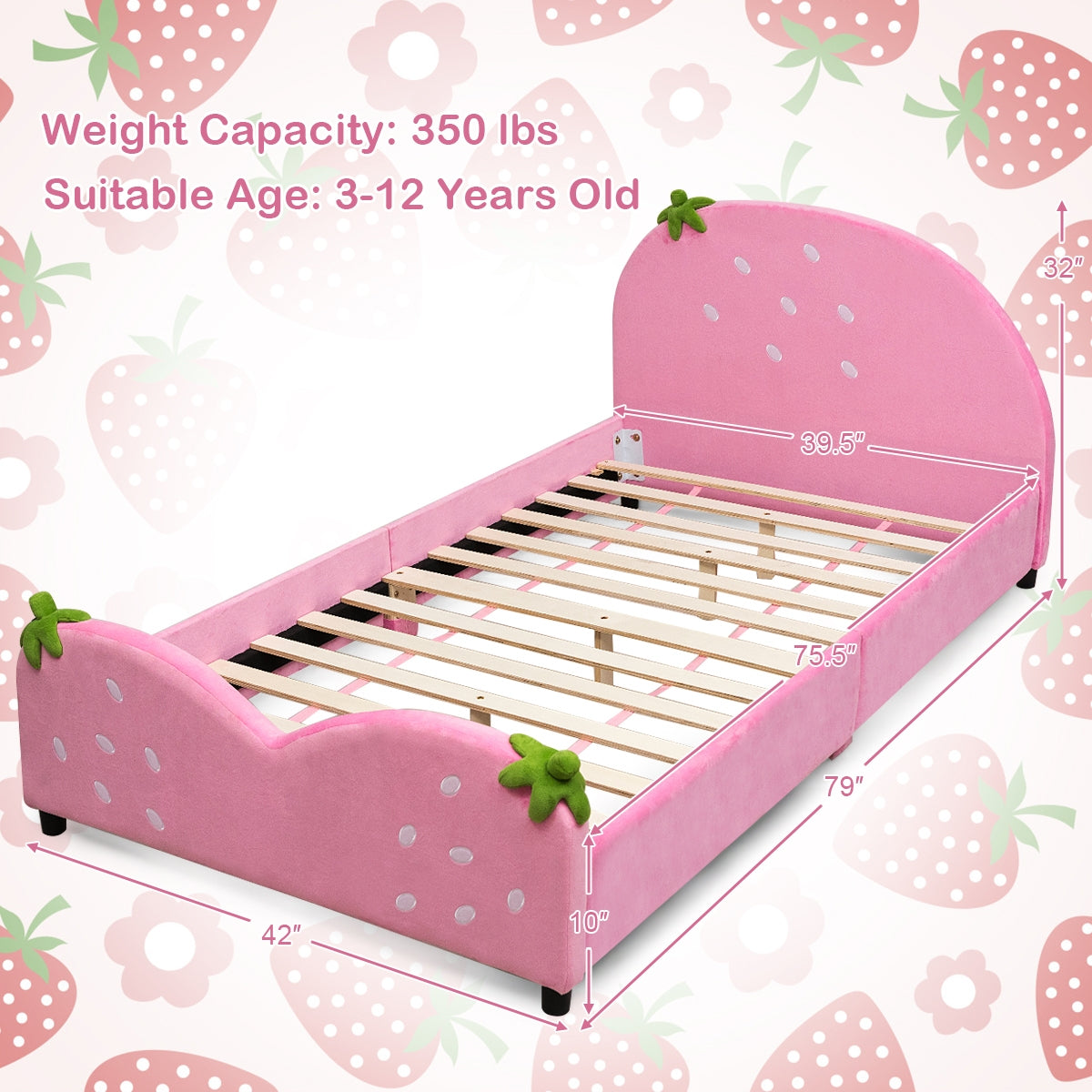 Kids Children Upholstered Berry Pattern Toddler Bed Kids Crystal