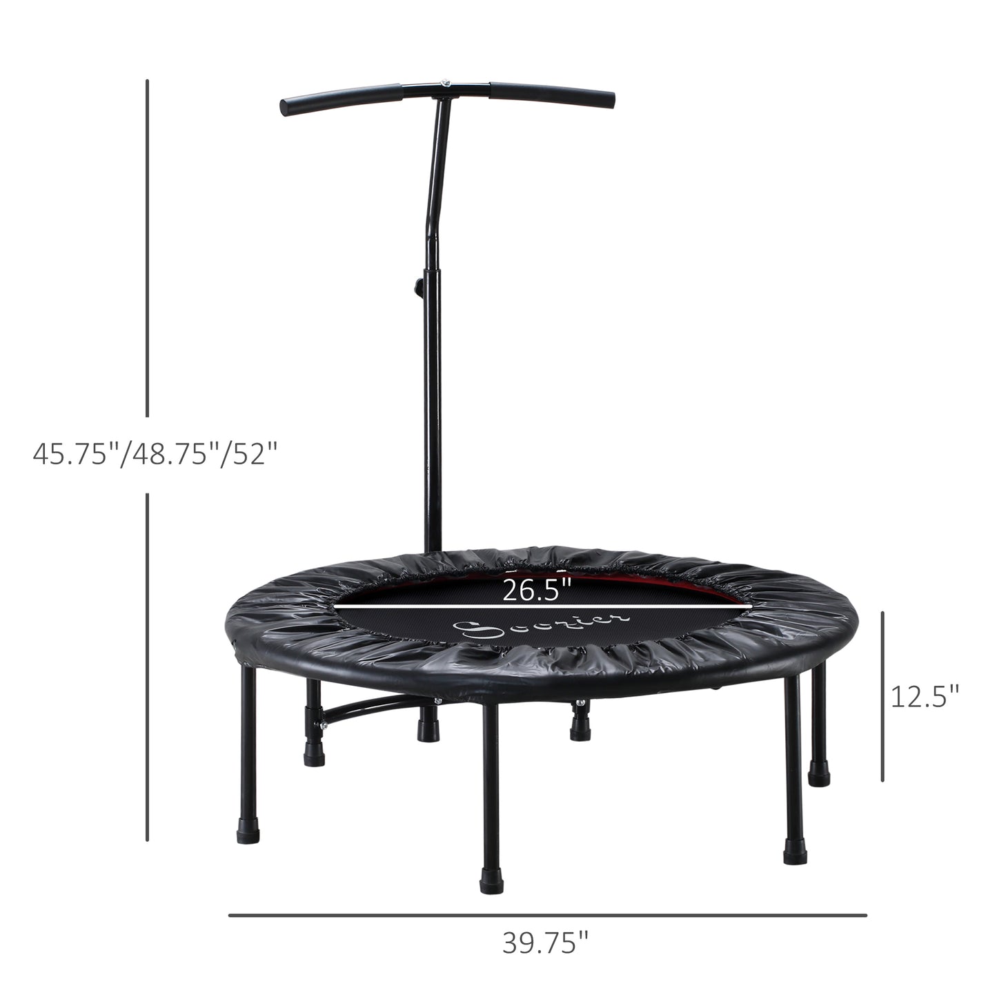 Mini Trampoline 40" Indoor Fitness Rebounder Adjustable Handle Bar Workout Cardio Exercise Black Kids Crystal