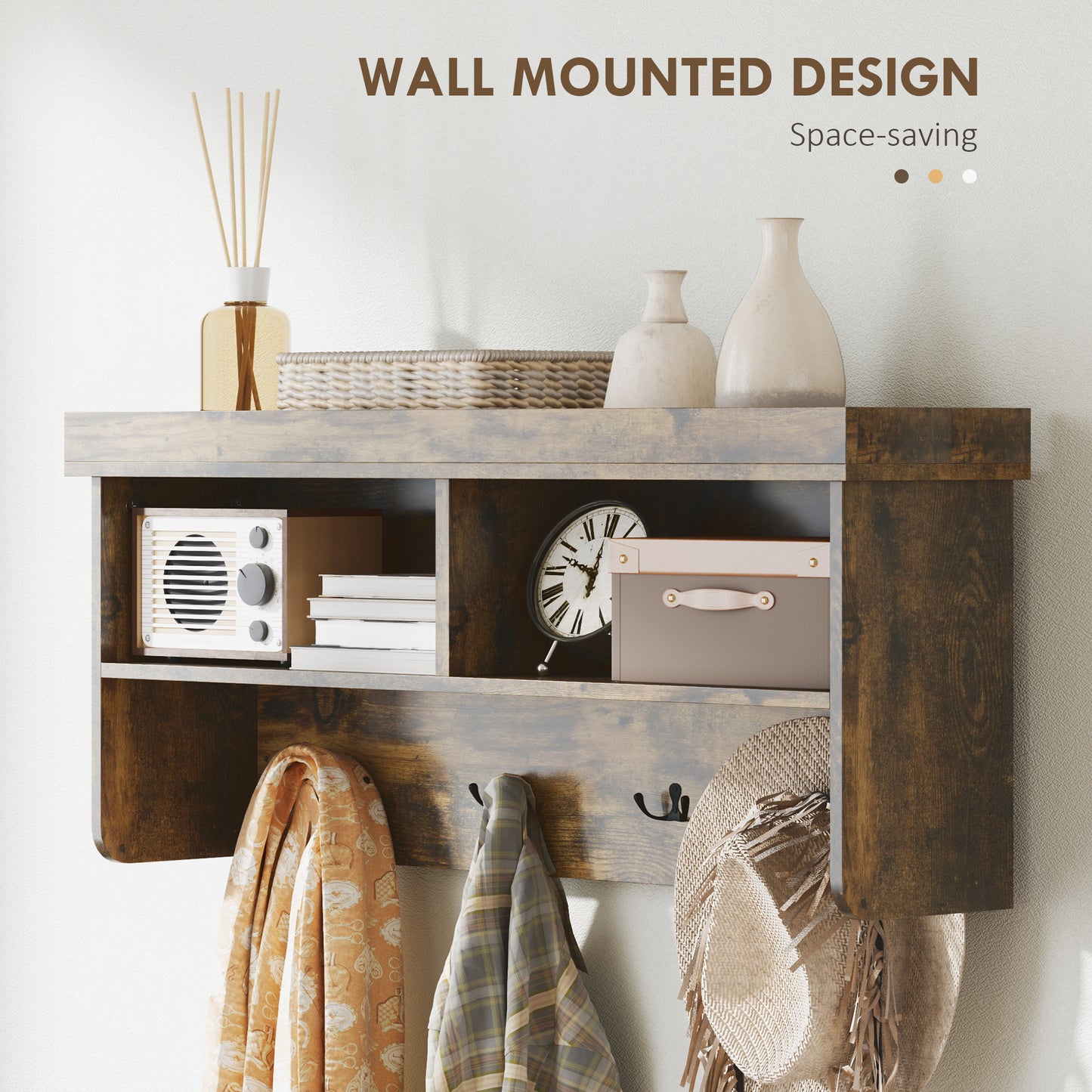 Coat Rack Shoe Bench Set, Entryway Shoe Bench with 8 Storage Cubbies, 4 Hooks for Hallway, Living Room, Rustic Brown