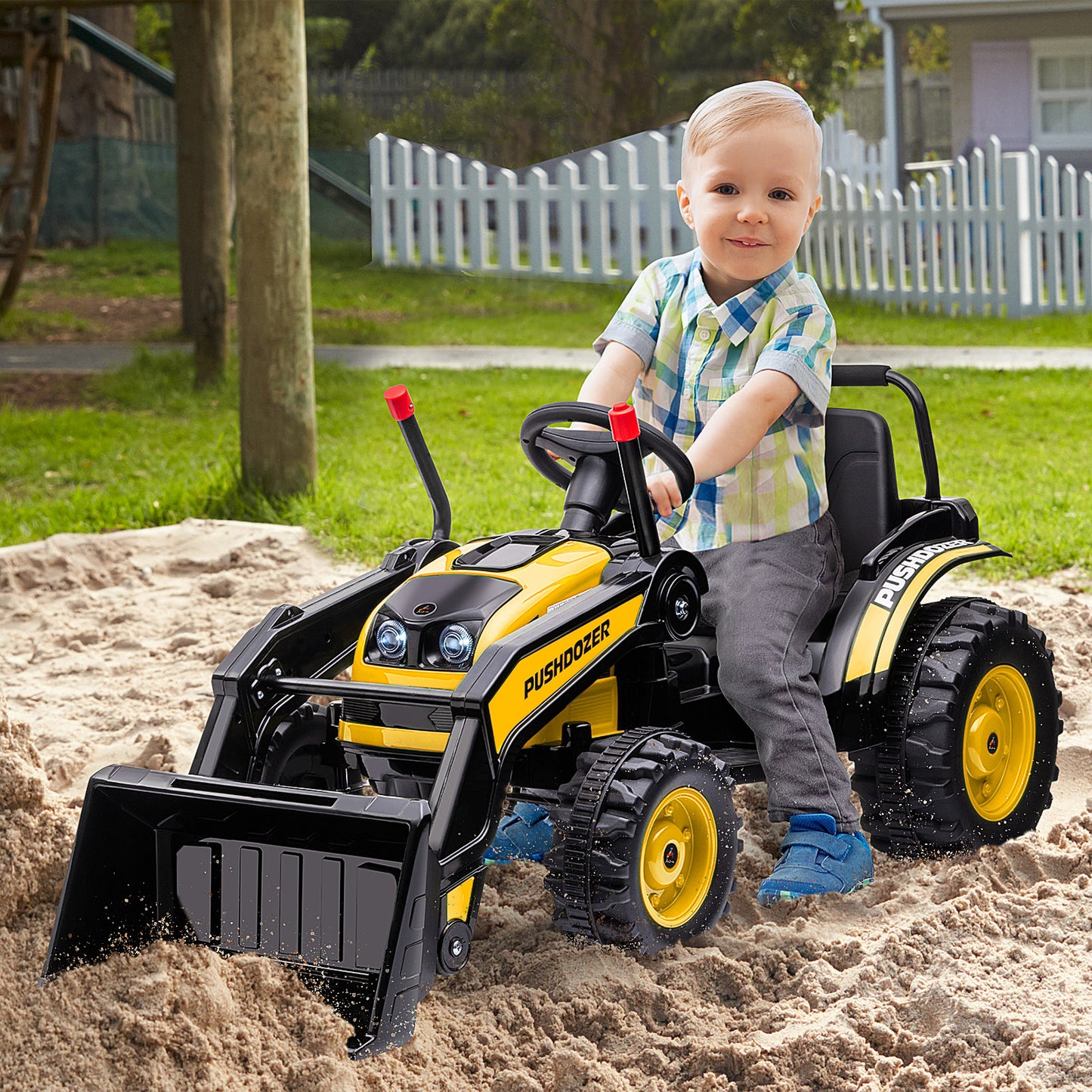 6V Kids Digger Ride On Excavator Battery Powered Construction Tractor Music Headlight Yellow Kids Crystal