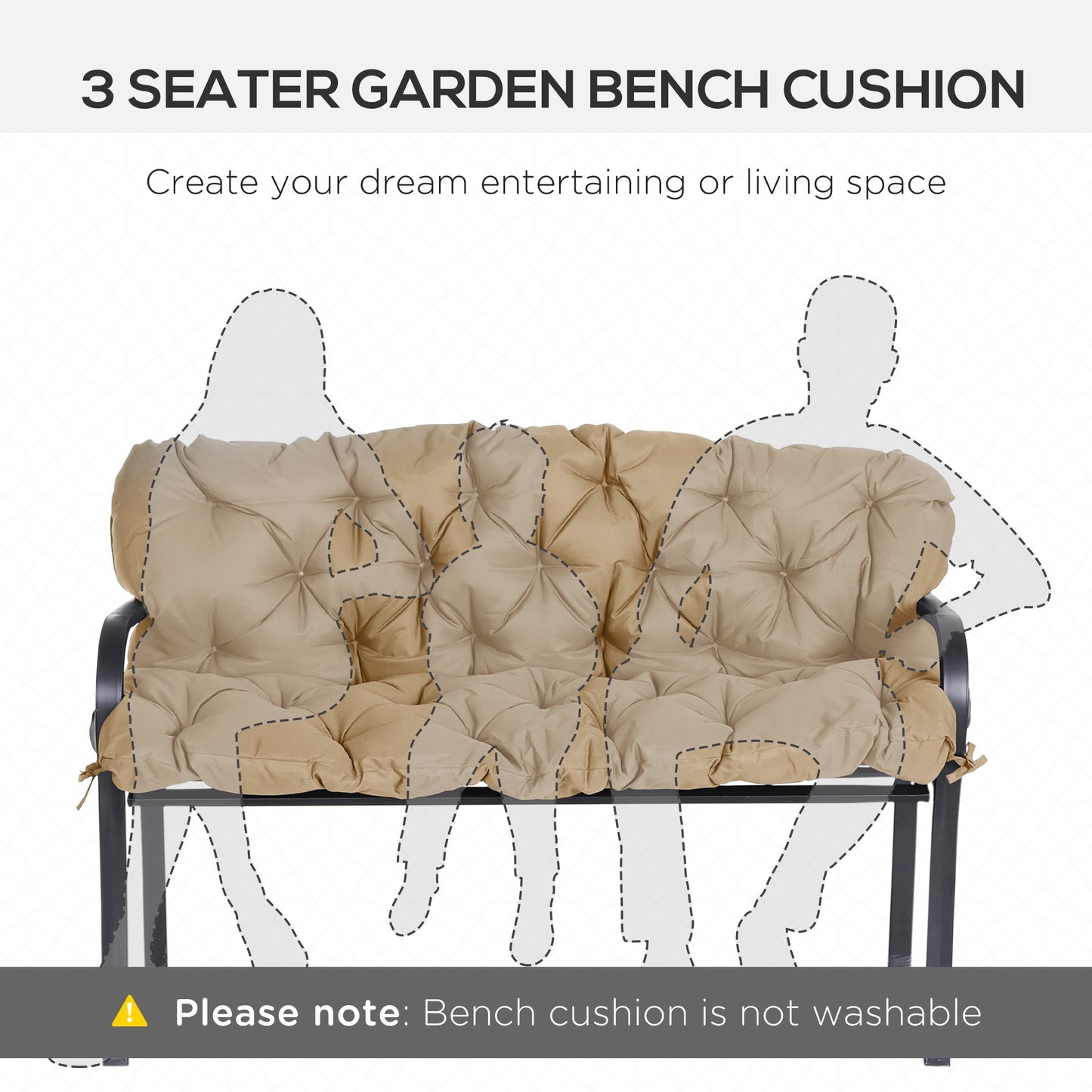 3 Seater Outdoor Seat Pads Bench Swing Chair Replacement Cushions Backrest for Patio Garden, Khaki Kids Crystal