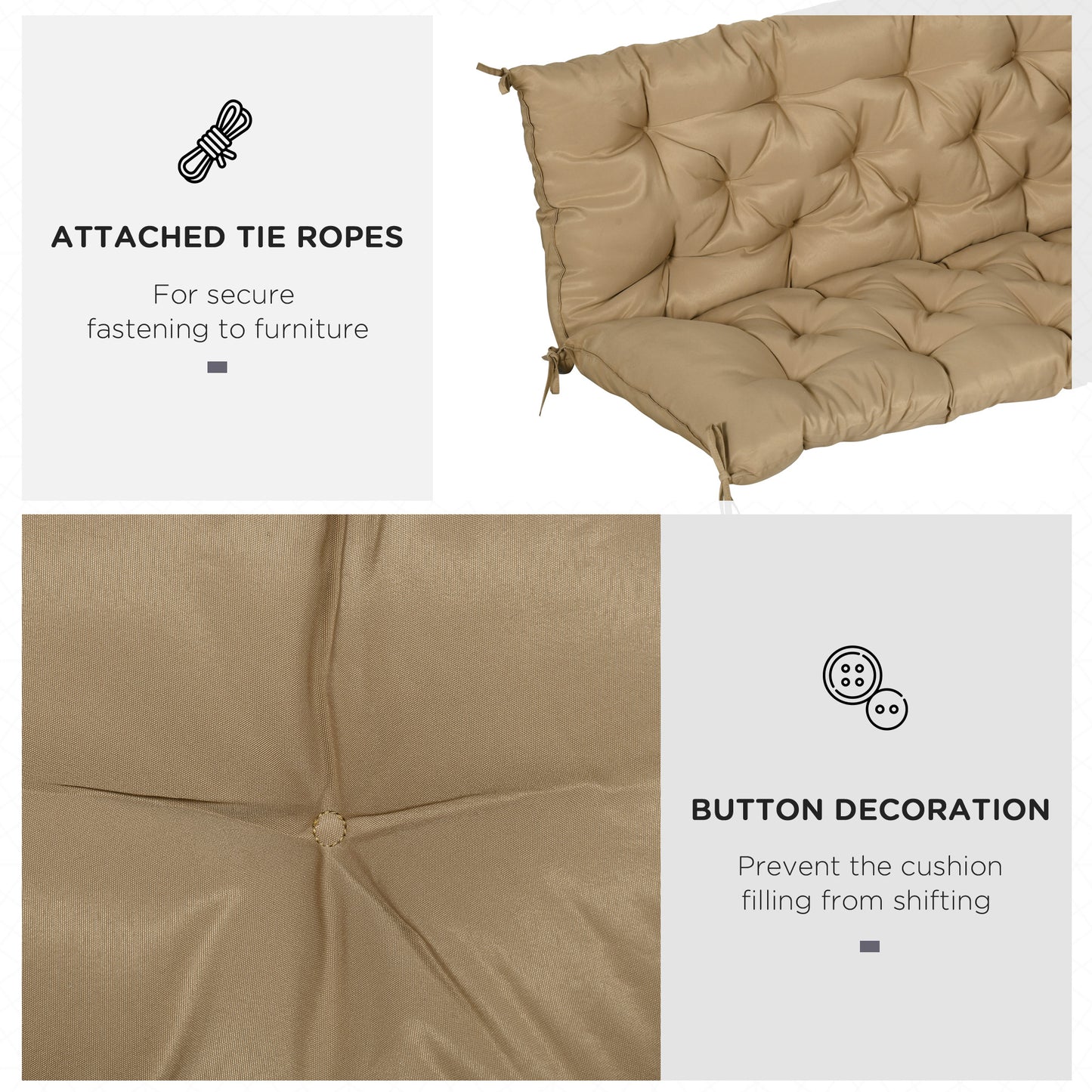 3 Seater Outdoor Seat Pads Bench Swing Chair Replacement Cushions Backrest for Patio Garden, Khaki Kids Crystal