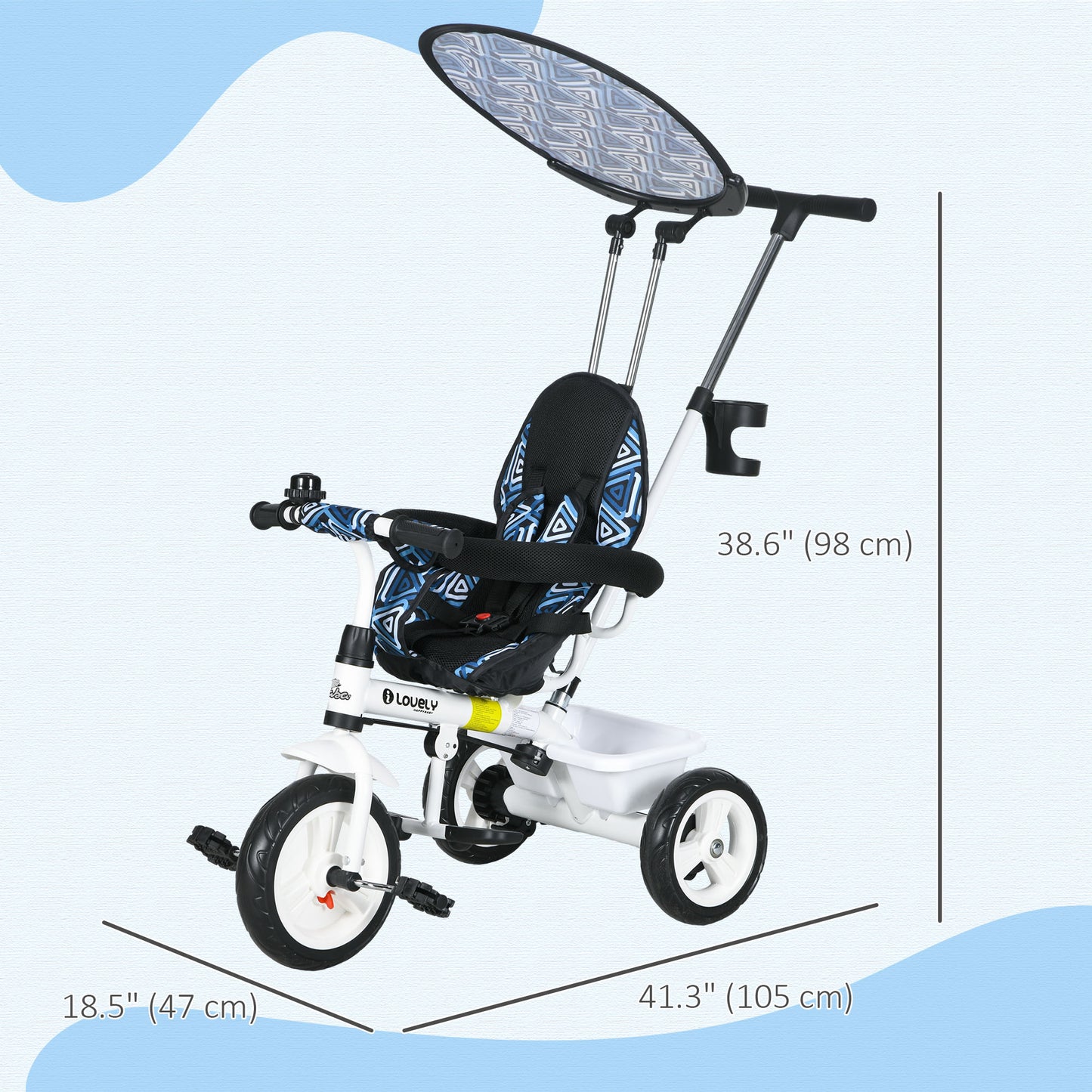 4-in-1 Convertible Kids Tricycle with Removable Handlebar and Canopy Blue