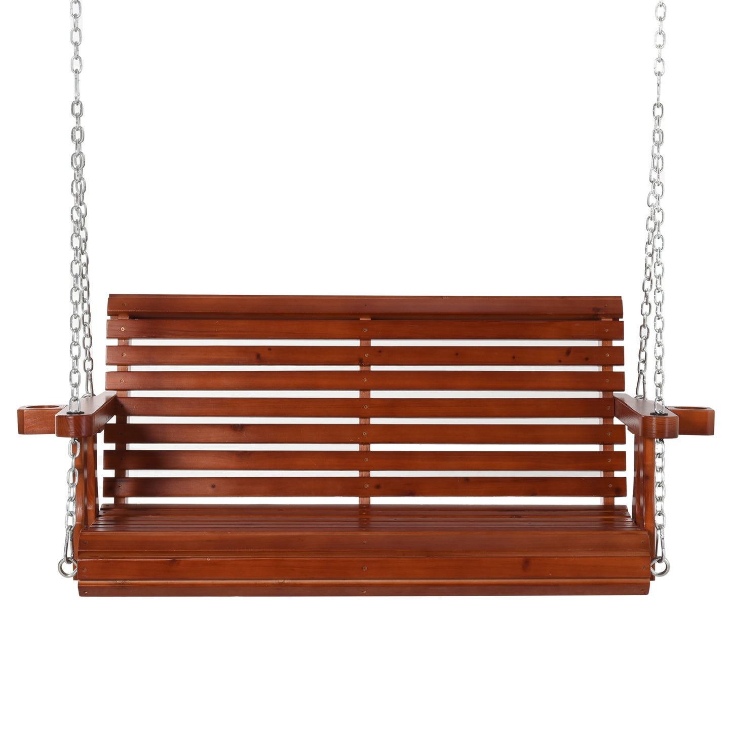 Wooden Patio Swing Chair 2 Seater Porch Swing with Cup Holder Chains Outdoor Bench for Garden Yard Brown Kids Crystal