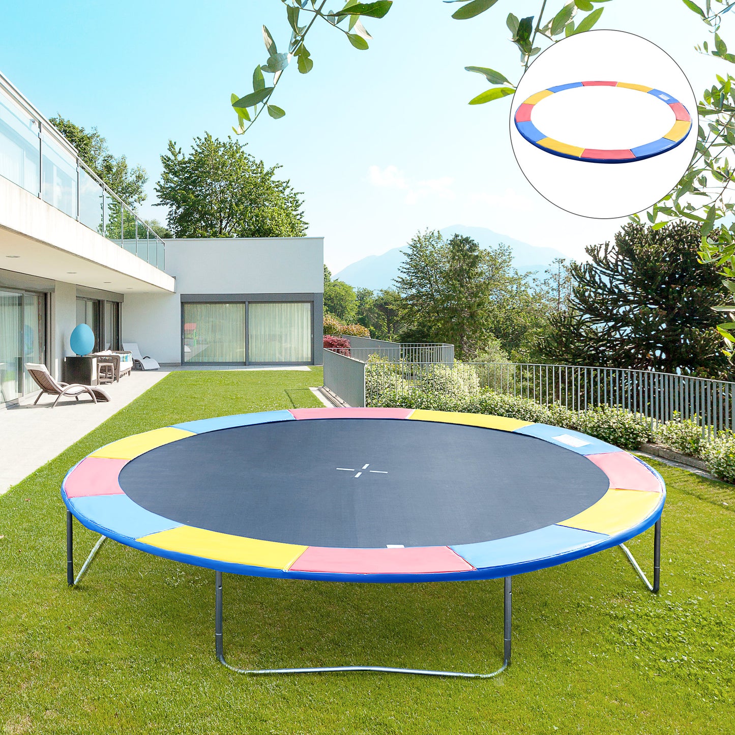 Round Trampoline Pad 14 FT Outdoor Bounce Jump Safety Frame Exercise Kids Crystal