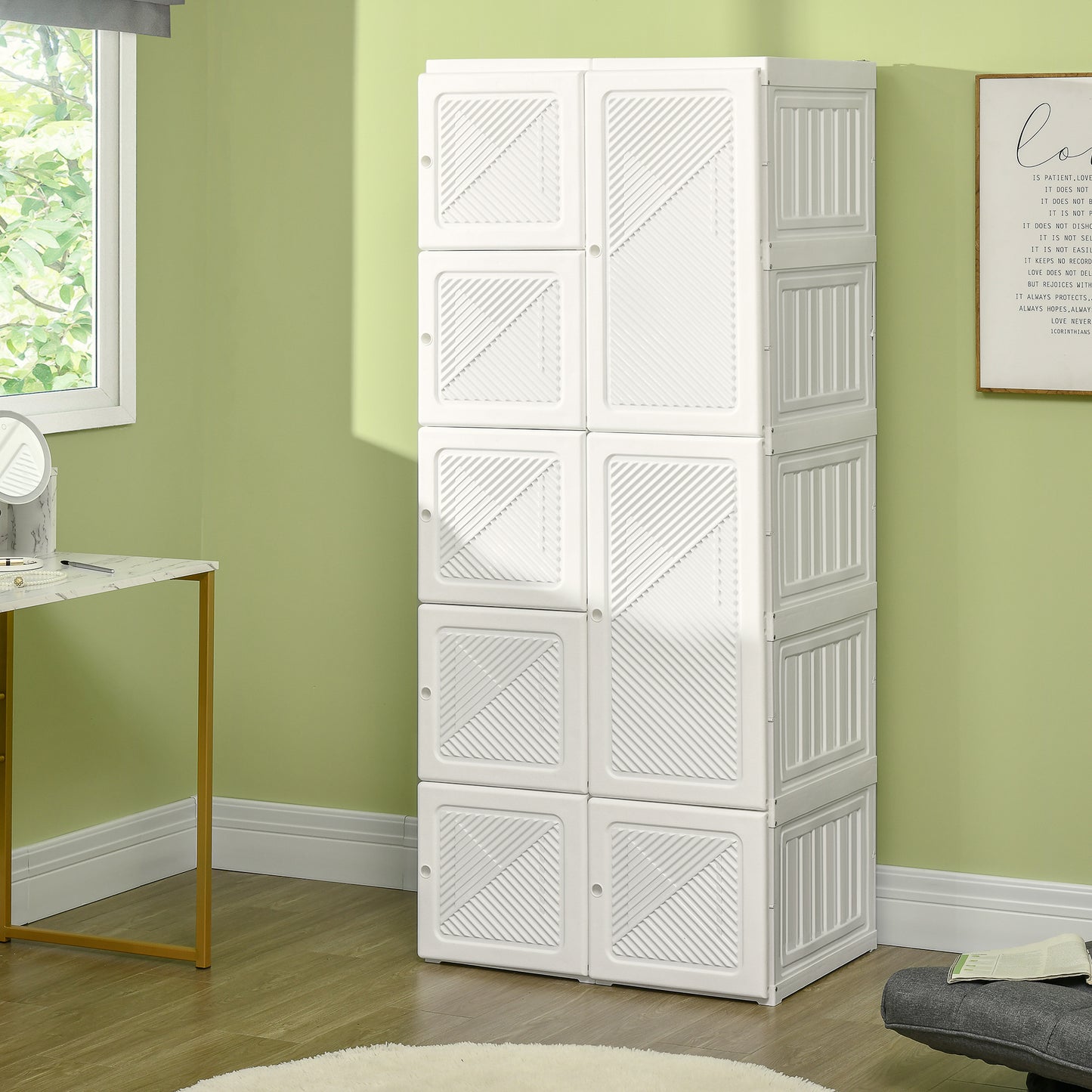 Portable Wardrobe Closet, Folding Bedroom Wardrobe, Clothes Storage Organizer with Cube Compartments, White Kids Crystal