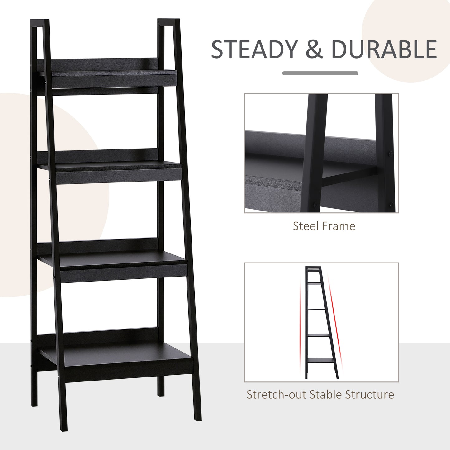 4 Tier Ladder Shelf Bookcase Set of 2 Display Rack Storage Shelving Unit Flower Plant Stand Multi-Use Black Kids Crystal