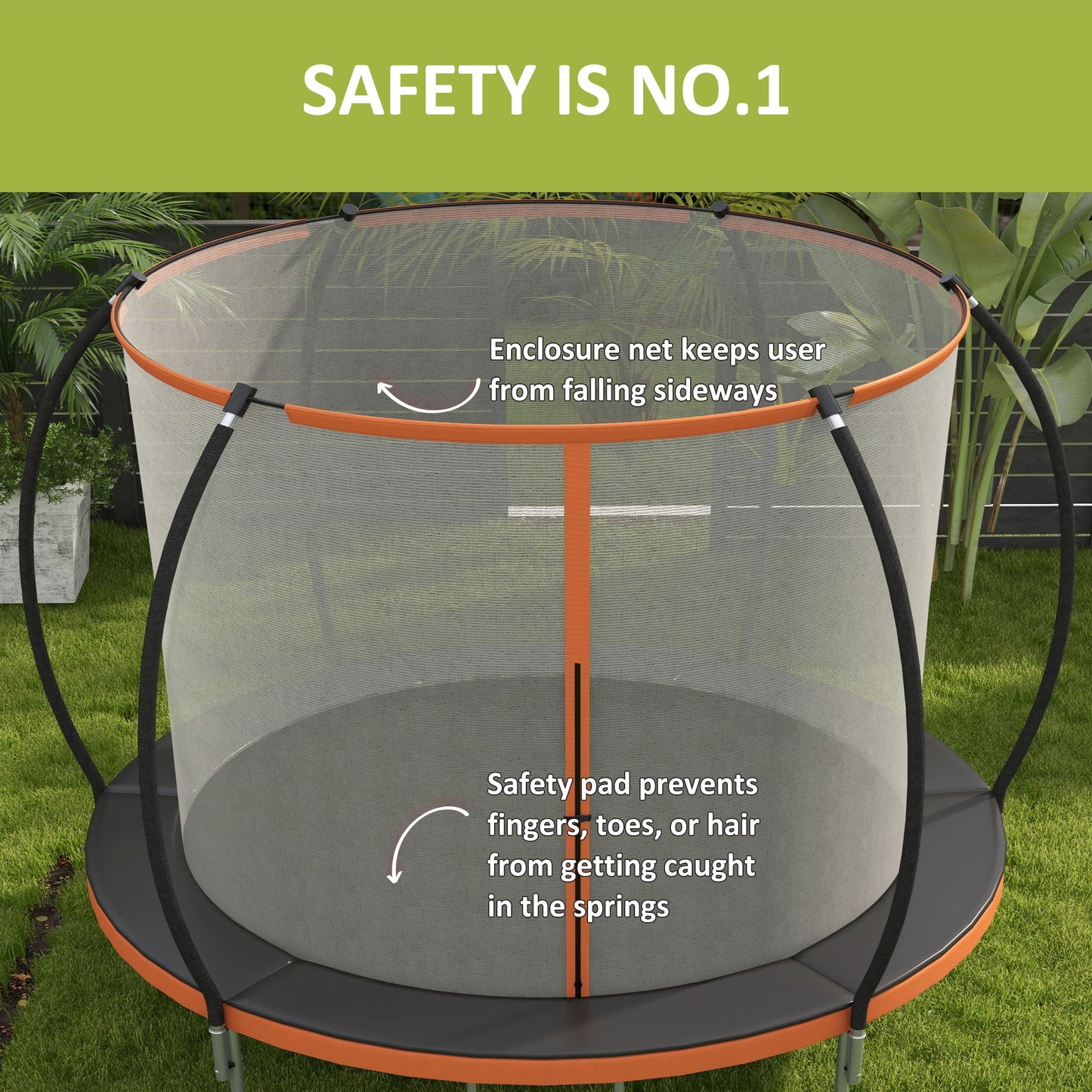 8ft Outdoor Trampoline with Enclosure Net and Ladder, Backyard Fitness Trampoline for Teens and Adults Kids Crystal