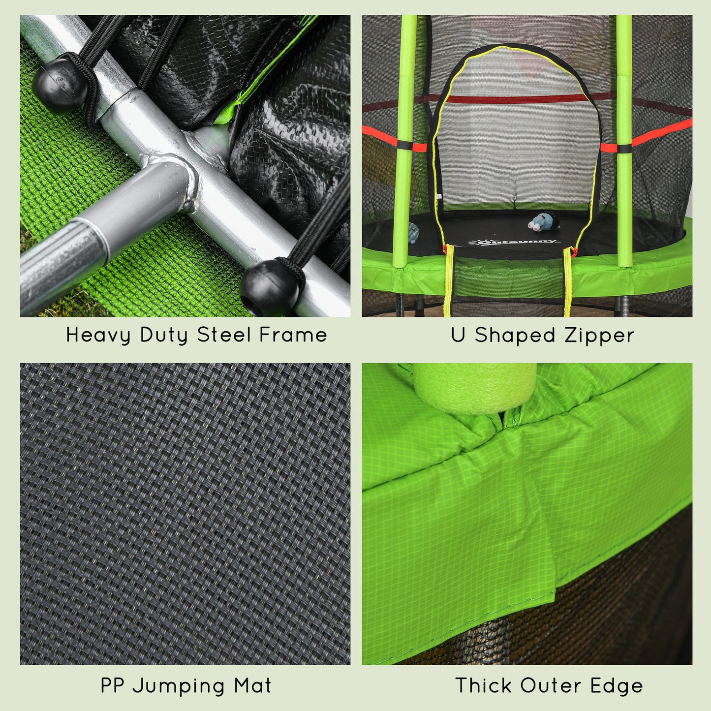 Kids Trampoline: ?55" Round, Safety Net, Indoor Bouncer, 3-6 Years, Steel Frame, Green Kids Crystal