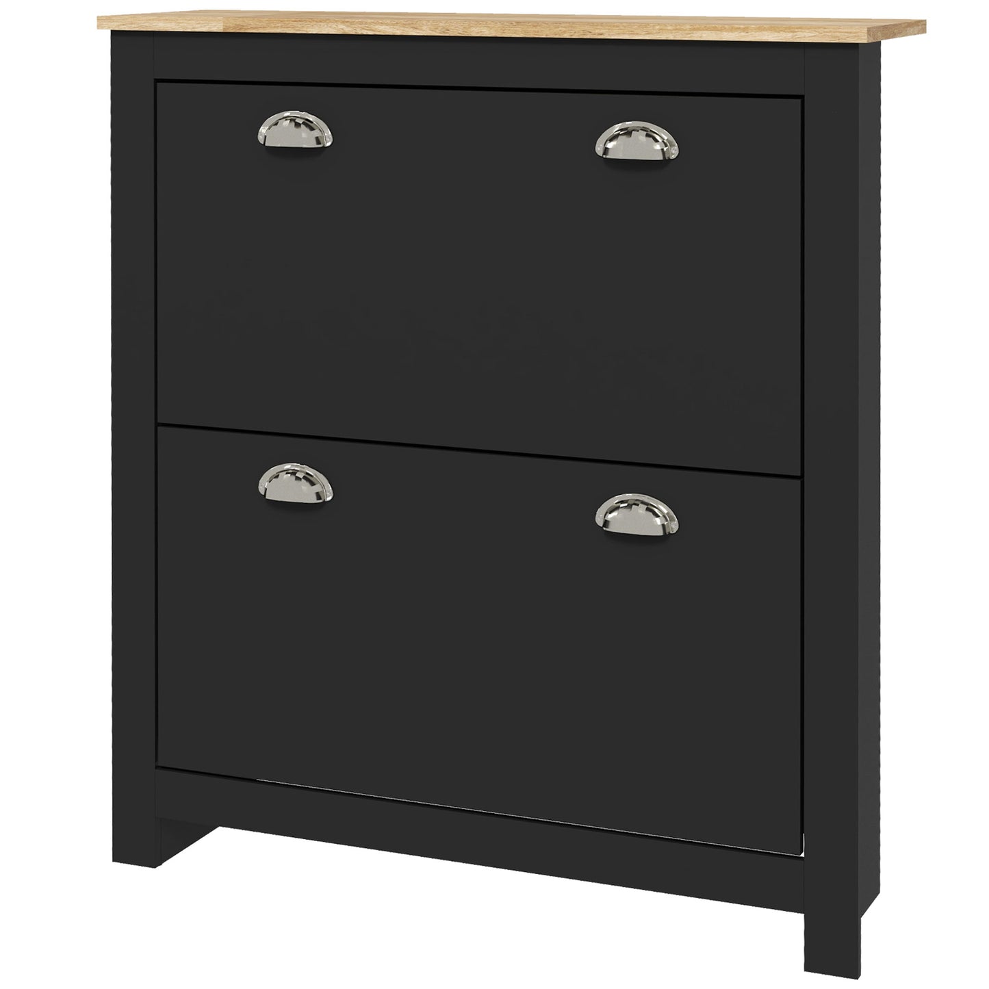 Entryway Shoe Storage Cabinet: 2 Flip Drawers, Adjustable Shelves, 12 Pair Organizer for Hallway, Black Kids Crystal