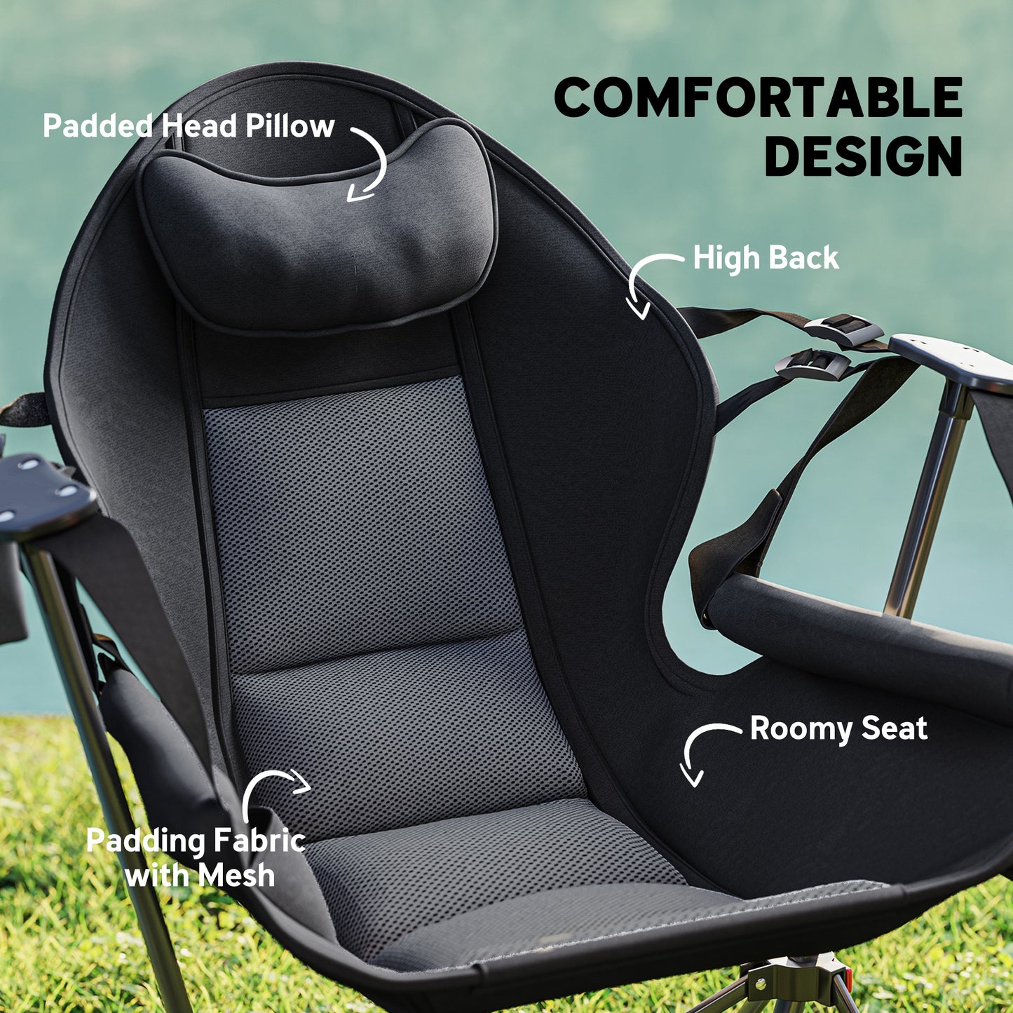 Hammock Camping Chair Set of 2, Adjustable Back Folding Swinging Hammock Chair with Cup Holder and Padded Seat