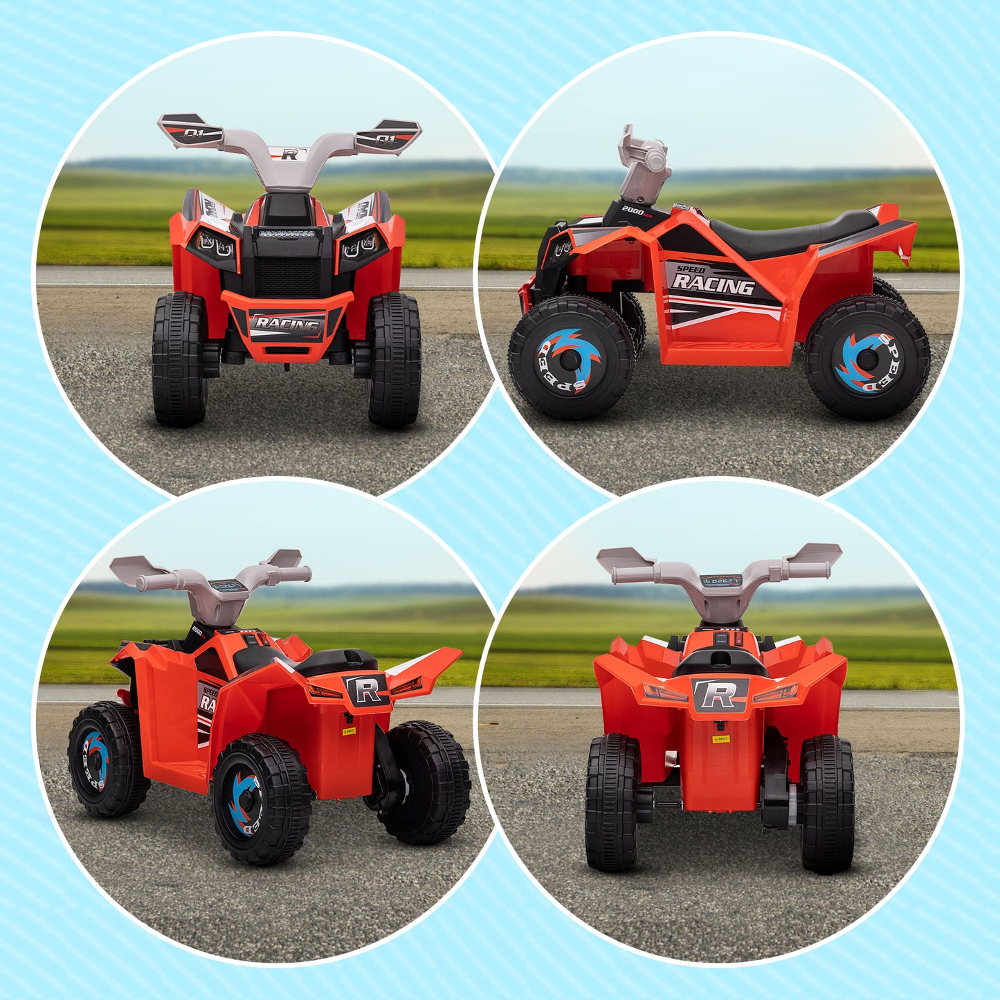 6V Kids Quad Electric Car Wear-resistant Wheels 18-36 Months Boys Girls Red Battery Powered Ride On Kids Crystal