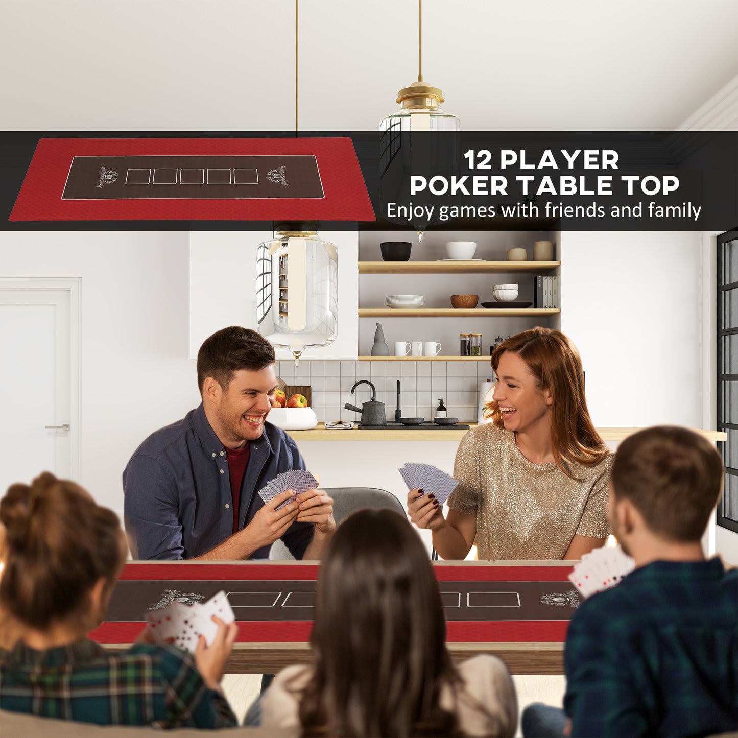 Poker Table Top Poker Mat for 12 Player, Red Kids Crystal