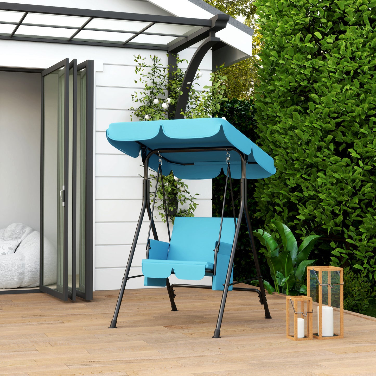 1-Seat Outdoor Porch Swing Patio Swing with Adjustable Canopy, Removable Seat and Back Cushion for Garden, Poolside