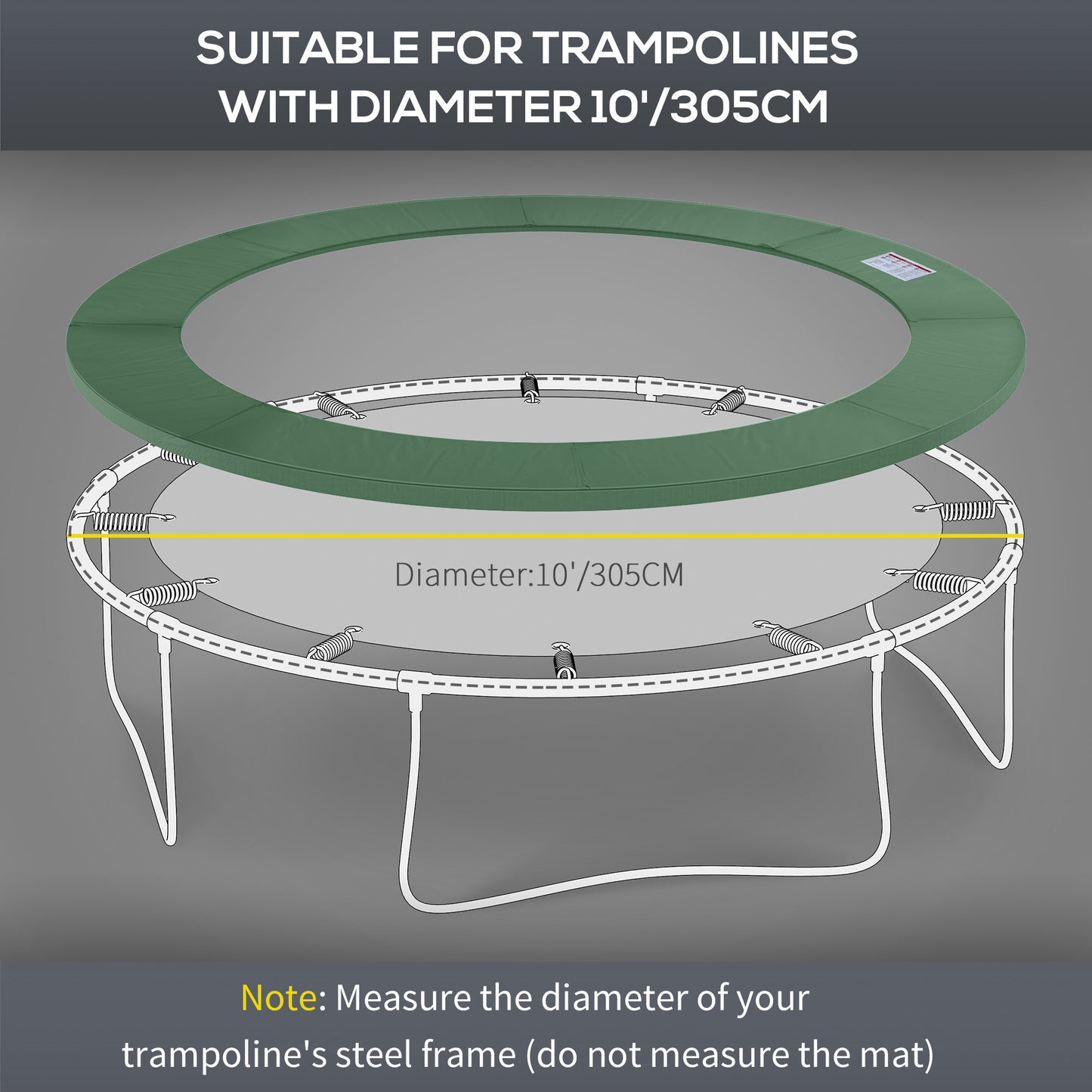 Φ10ft Trampoline Safety Pad Replacement Waterproof Spring Cover Green Kids Crystal