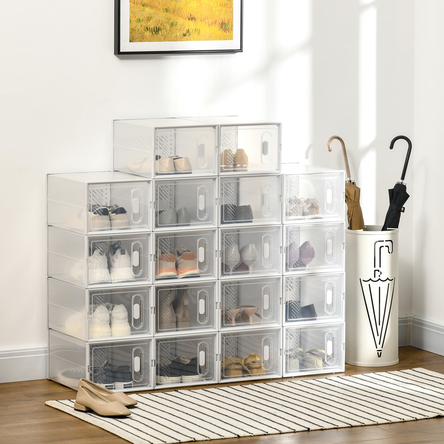 18-Cube Stackable Shoe Storage Organizer Modular Shoe Cabinet for Entryway Clear and White Kids Crystal