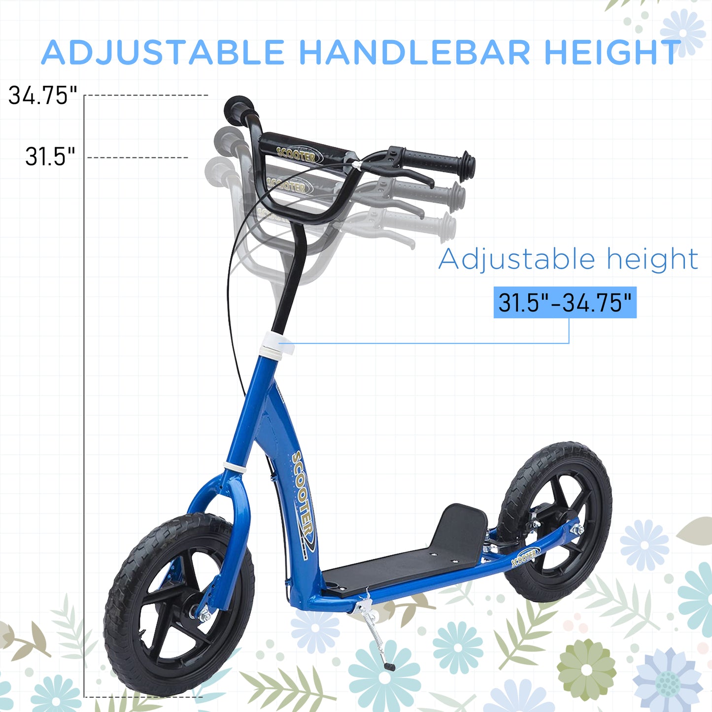 Kids Scooter Street Bike with 12 Tire for Ages 5+ Ride on Toy Blue Kids Crystal