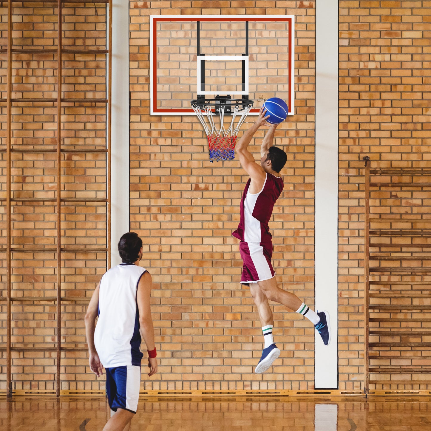 Wall Mounted Basketball Hoop with 43'' x 30'' Shatter Proof Backboard, for Indoor and Outdoor, White Kids Crystal
