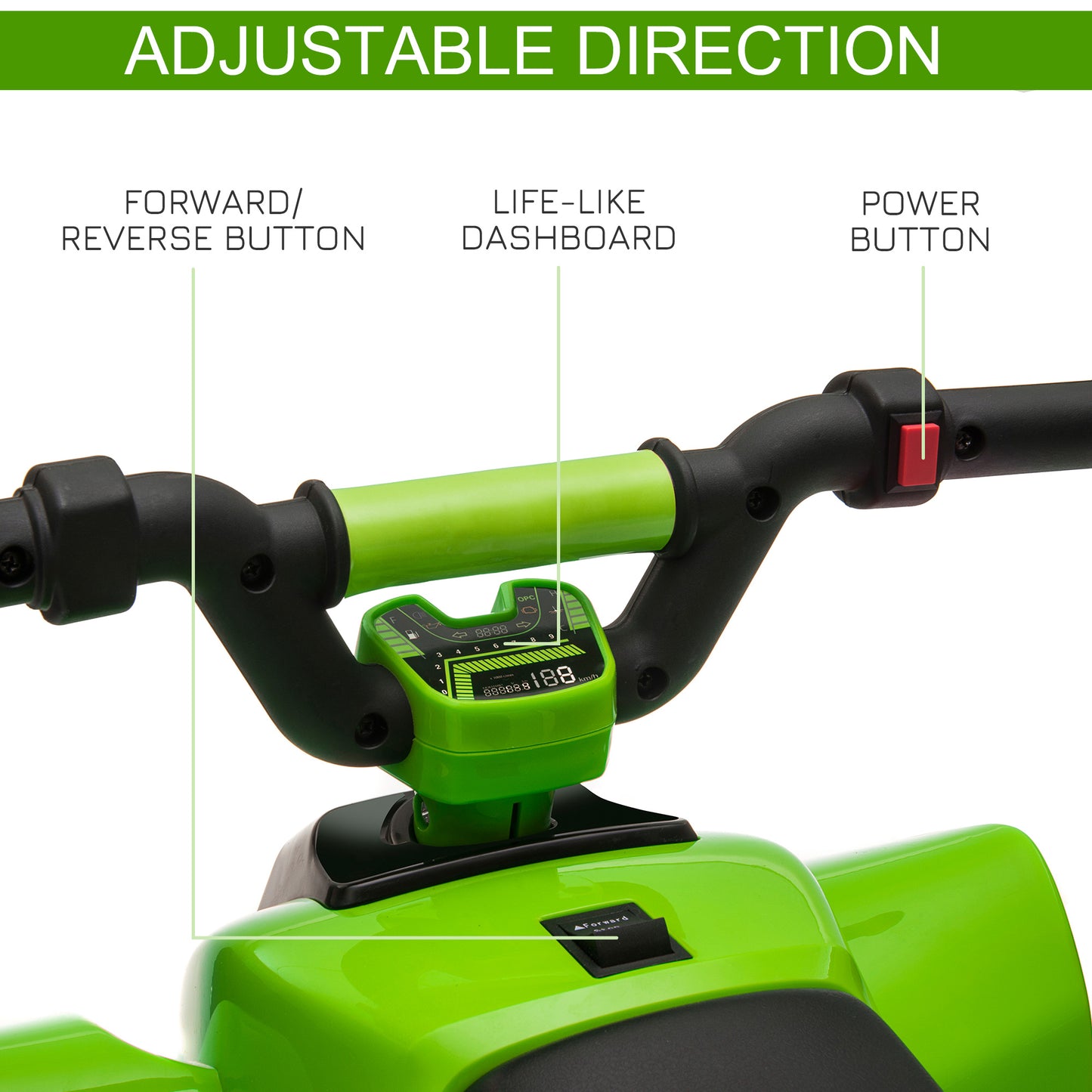 Kids Ride on ATV, 6V Battery Powered Quad Car with Forward, Reverse Switch, for Boys Girls 18-36 Months, Green Kids Crystal
