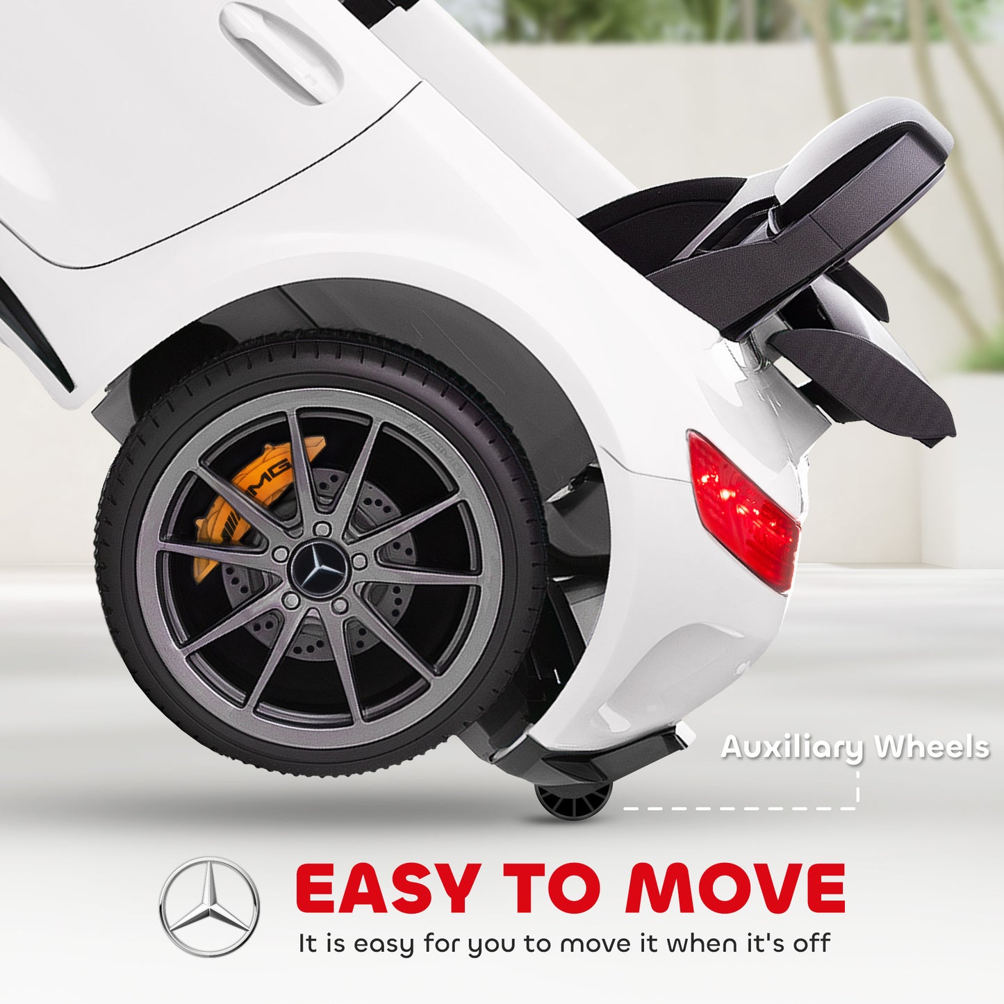 Mercedes-Benz AMG GTR Licensed 12V Battery Powered Kids Electric Car w/ Remote, Soft Start, Lights, Music Horn White Kids Crystal