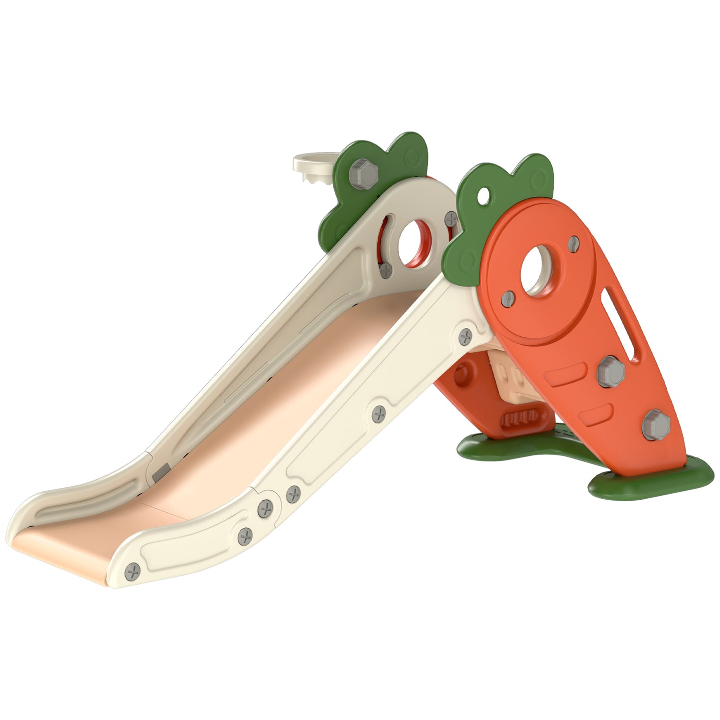 3 in 1 Foldable Toddler Slide with Basketball Hoop, Climber, for 1-3 Years Old, Orange Kids Crystal