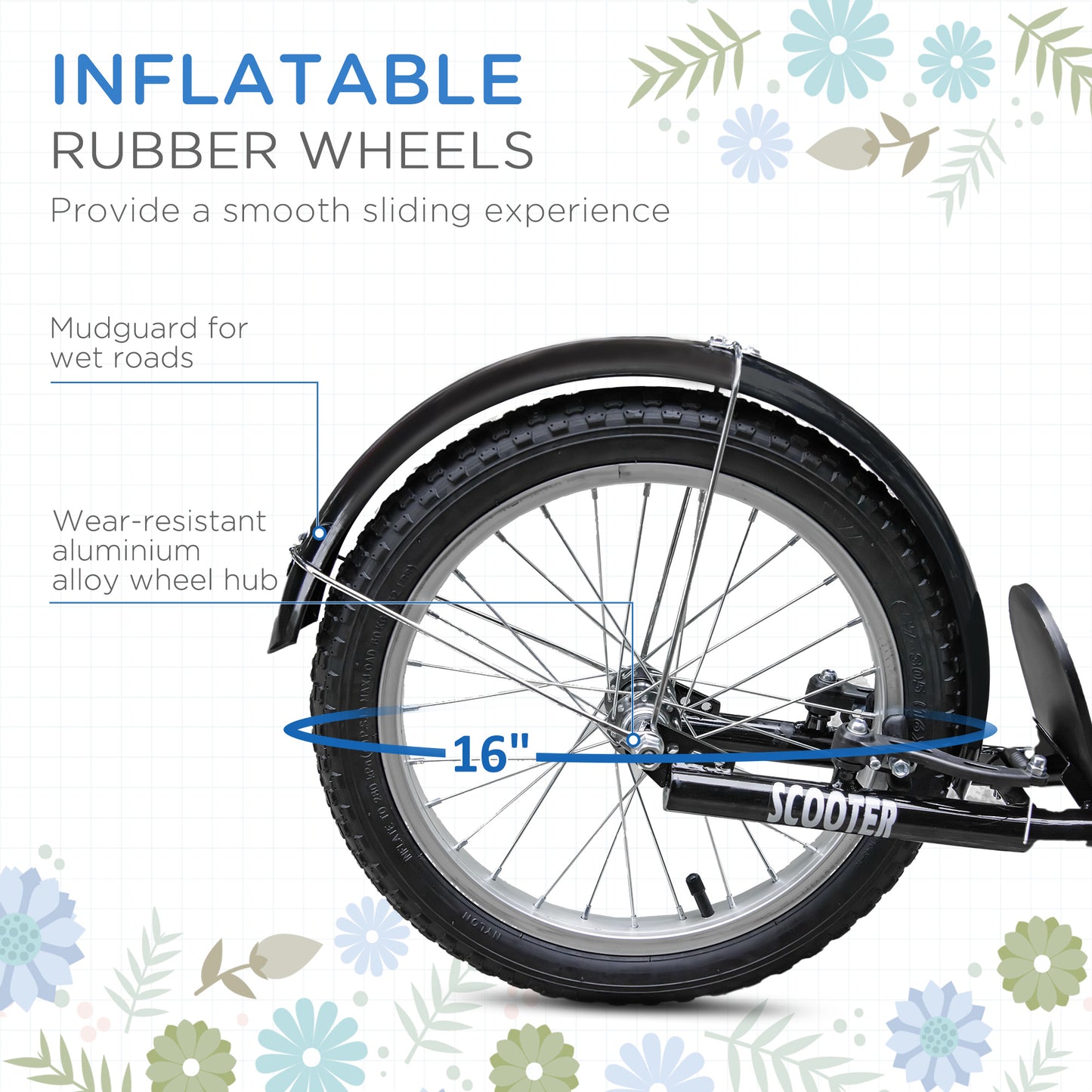 Youth Scooter Durable Kick Scooter for Kids Teens with Adjustable Handlebar Dual Brakes Basket Cupholder Mudguard Kids Crystal