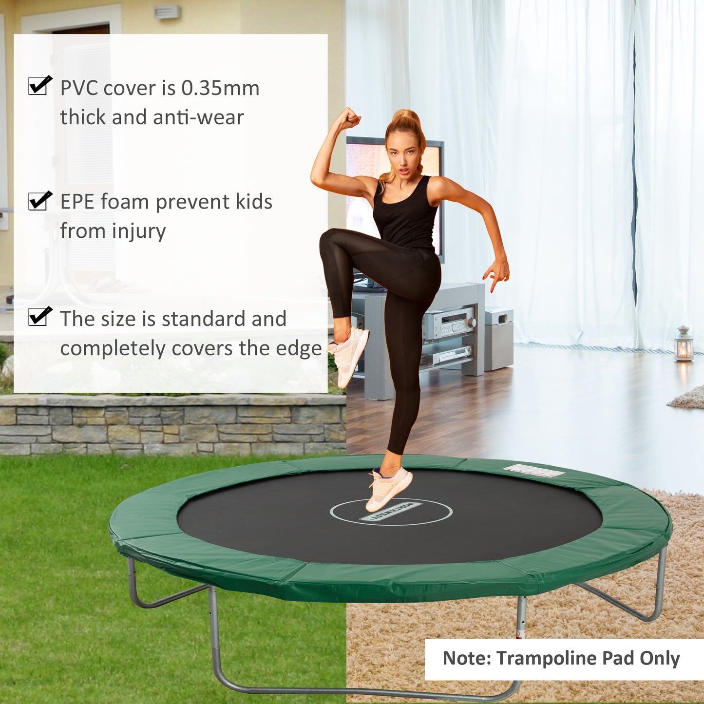 ?8ft Trampoline Safety Pad Spring Cover Replacement Bounce Jump EPE Foam Protection Green Kids Crystal