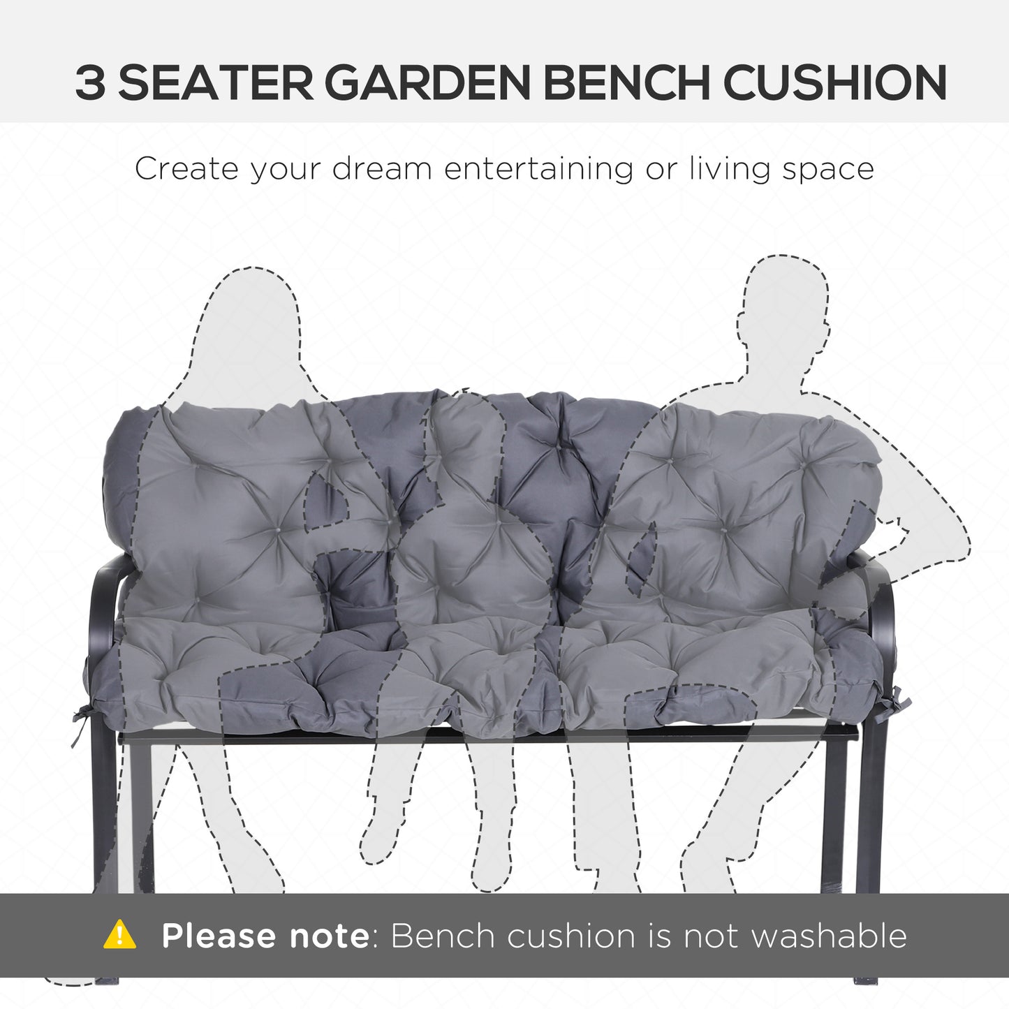 3 Seater Bench Swing Chair Replacement Cushions Outdoor Seat Pads Backrest Patio Garden Dark Grey Kids Crystal