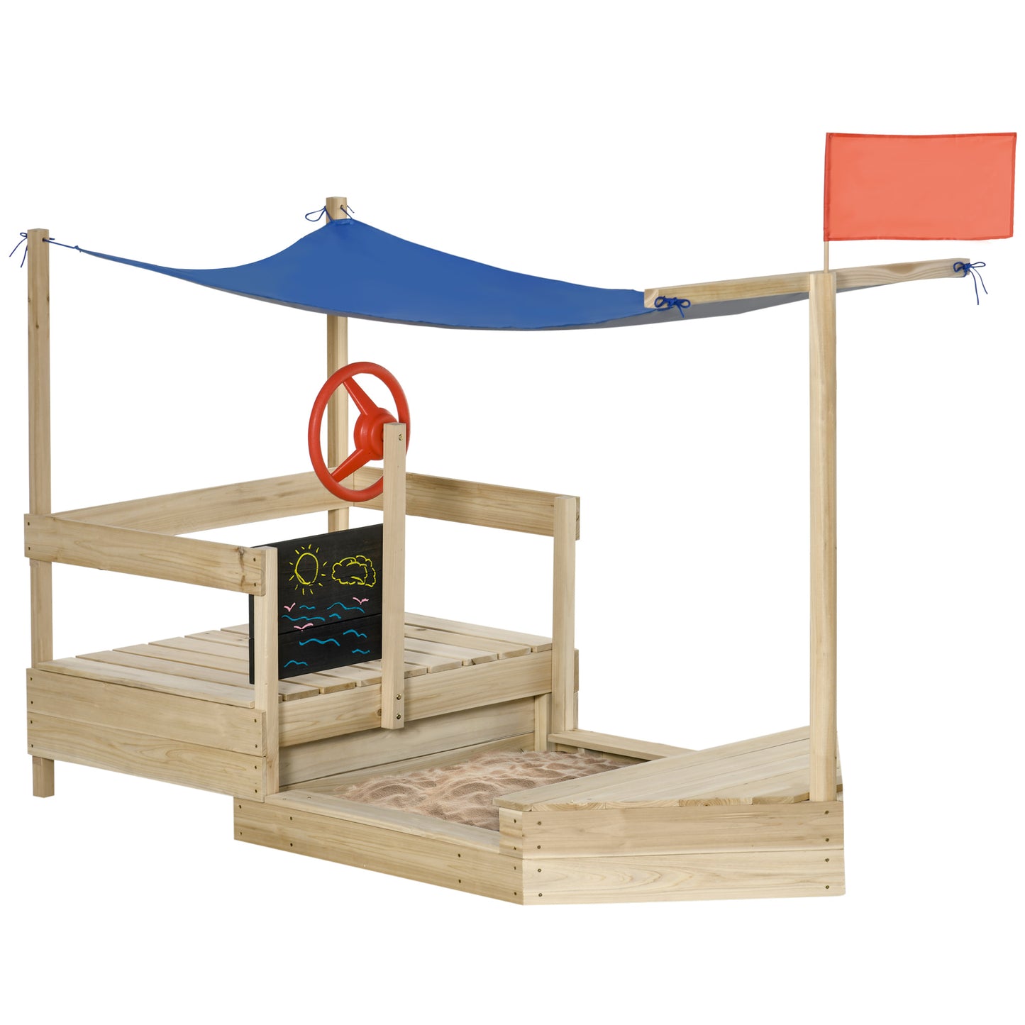 Wooden Sandbox for Kids Outdoor Sand Boat with Cover Foldable Play Station Natural Wood Finish Kids Crystal