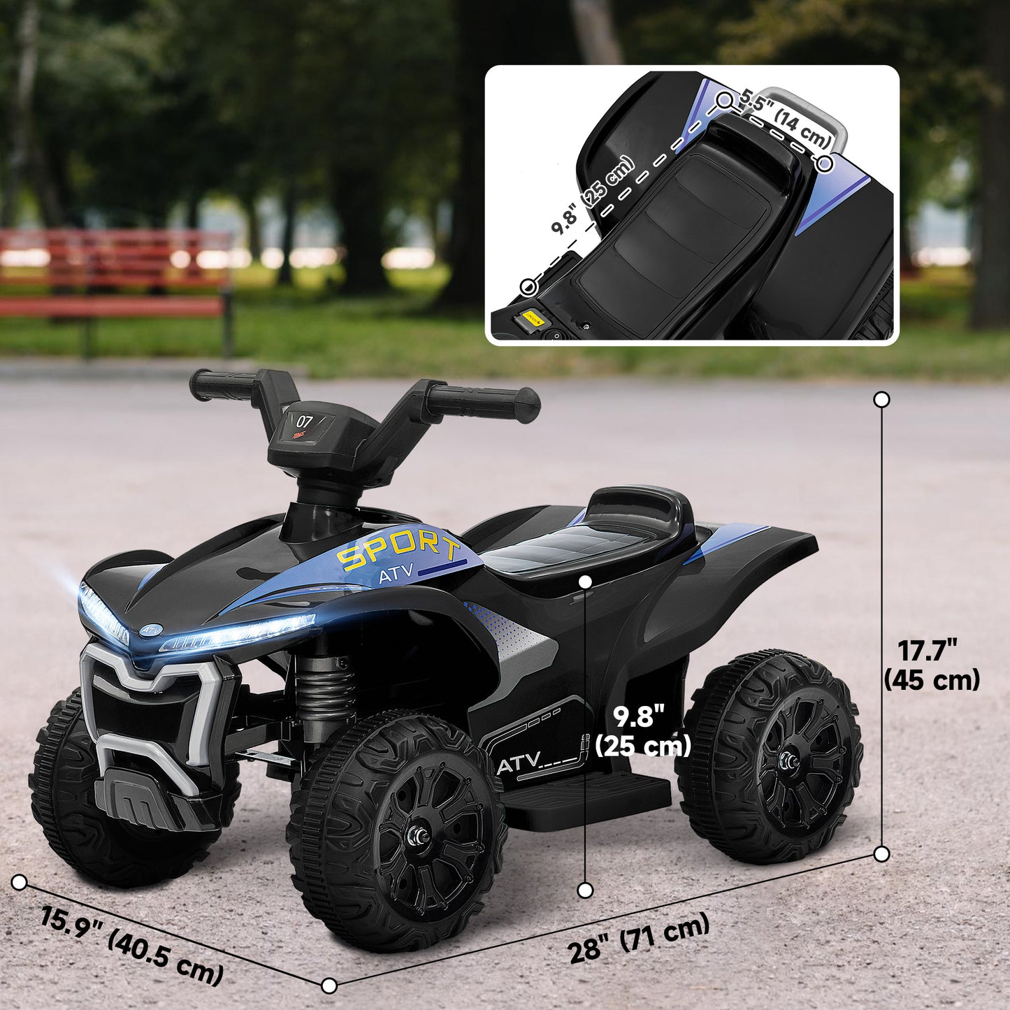 Kids ATV, 6V Battery Powered Electric Vehicle with Headlights, Forward/Reverse Switch for 18-36 Months, Black Kids Crystal