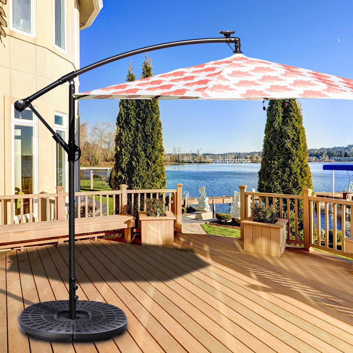 4 Pieces Round Cantilever Umbrella Base with Carry Handles for Garden Kids Crystal