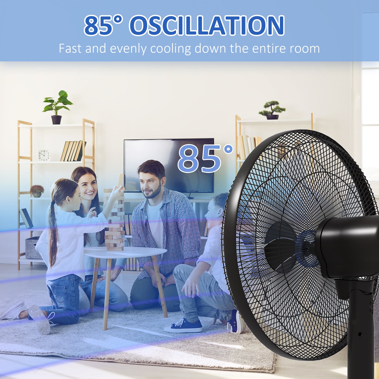 Oscillating Standup Fan with Remote LED Display Cooling Device for Home Office Black