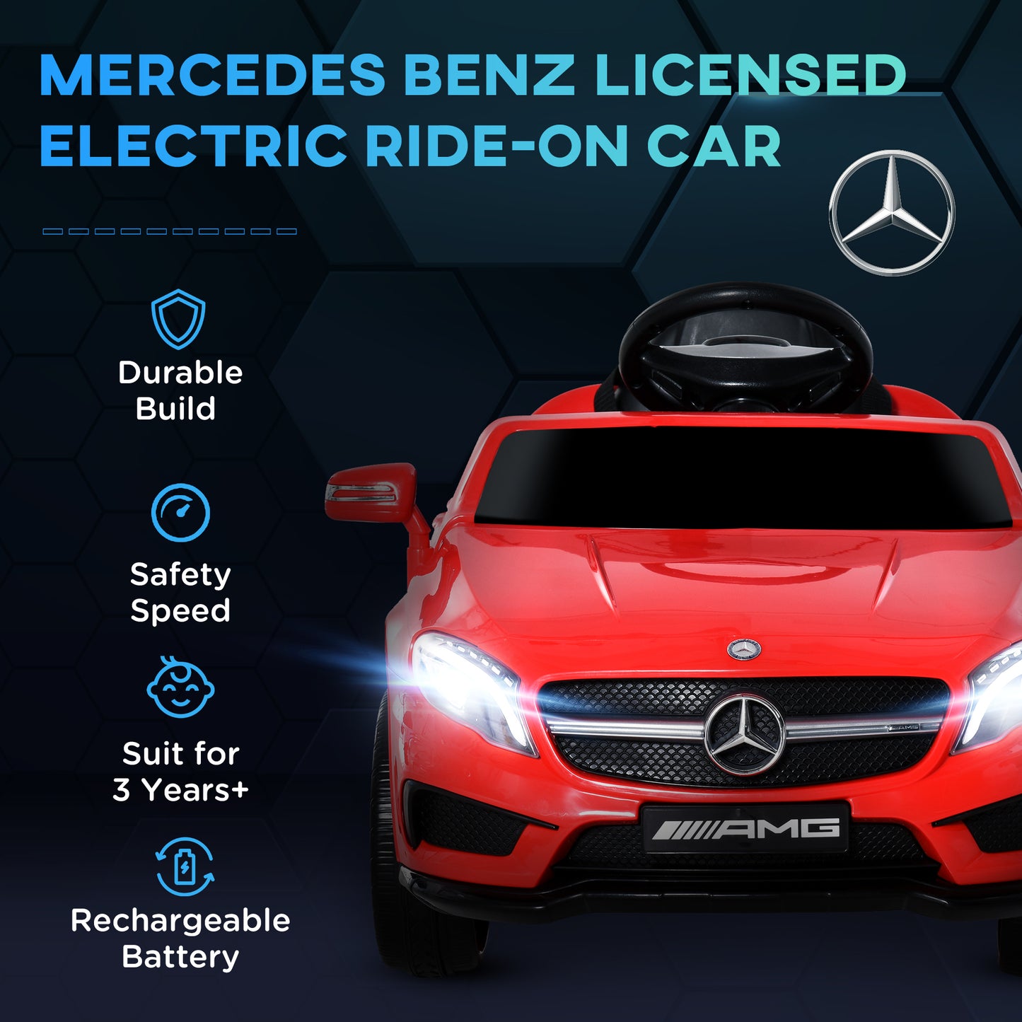 6V Kids Licensed Ride On Car Toy Battery Powered High/Low Speed with Headlight Music and Remote Control Red Kids Crystal