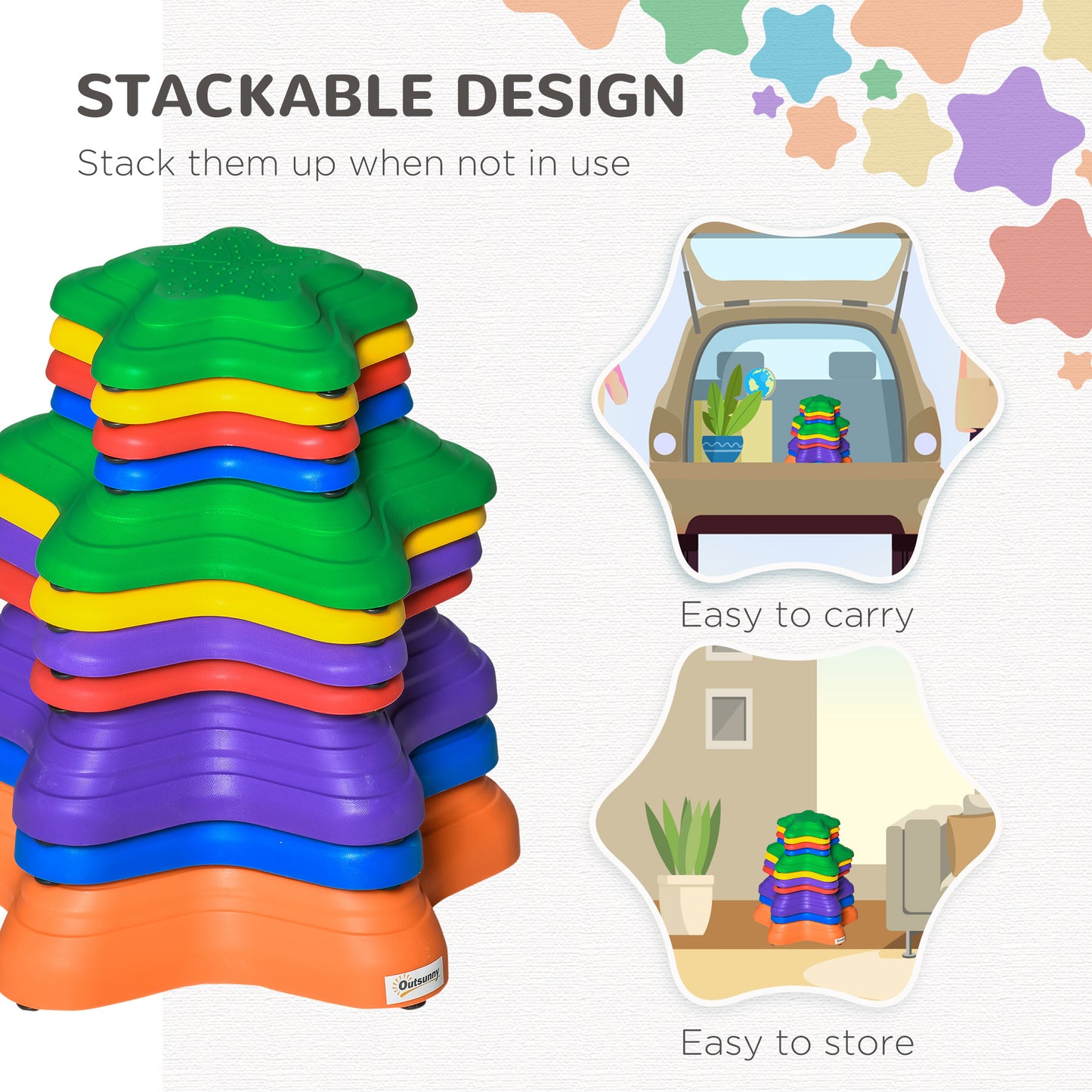 Kids Balance Stepping Stones 11PCS Anti-skid Starfish Design Stackable Play Blocks Kids Crystal