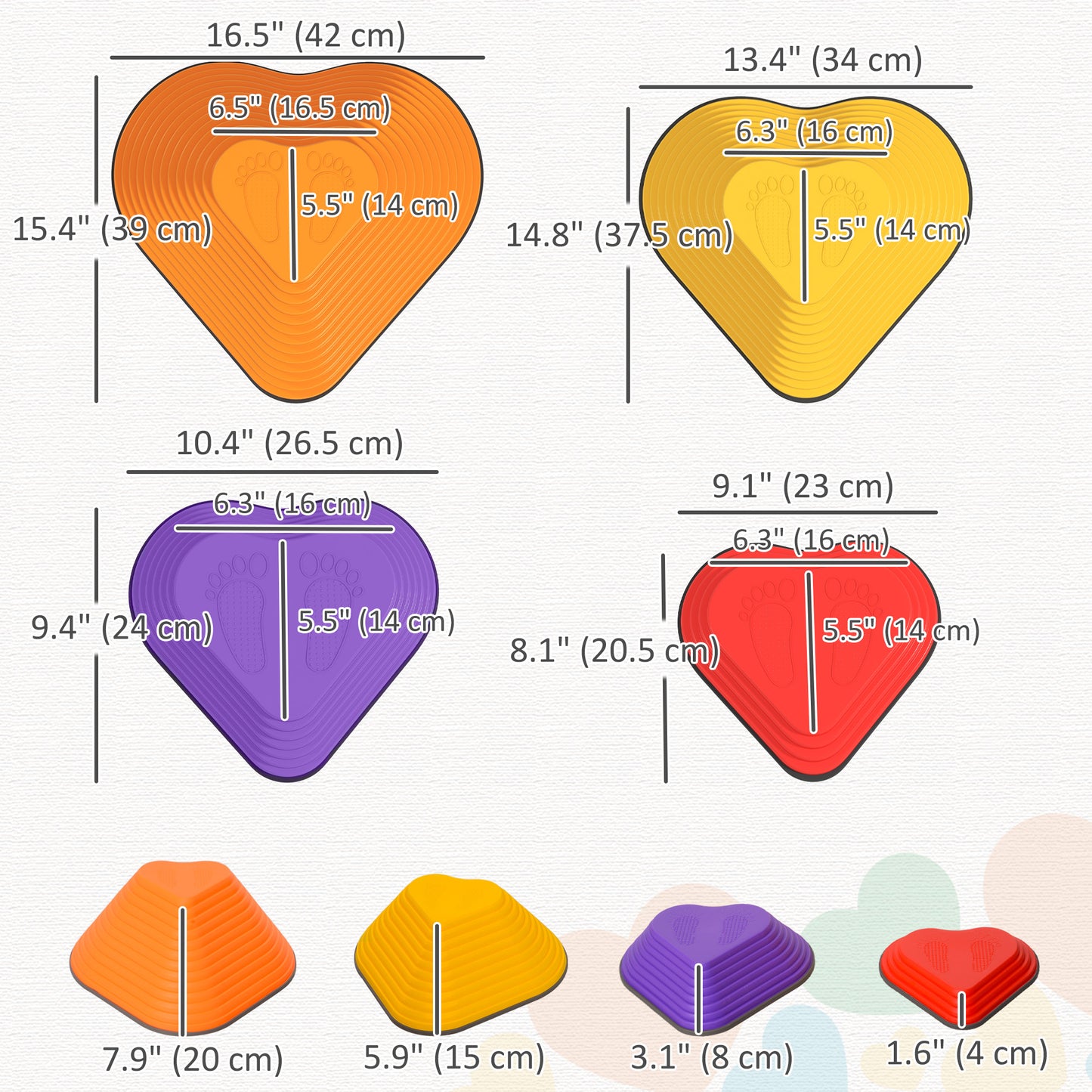 9PCs Non-Slip Stackable Kids Stepping Stones, Heart-Shaped Kids Crystal