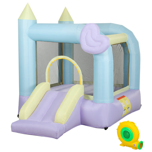 Inflatable Bounce House with Blower, Slide, Outdoor & Indoor Bouncy Castle for Kids Ages 3-8, 98" x 65" x 79" Kids Crystal