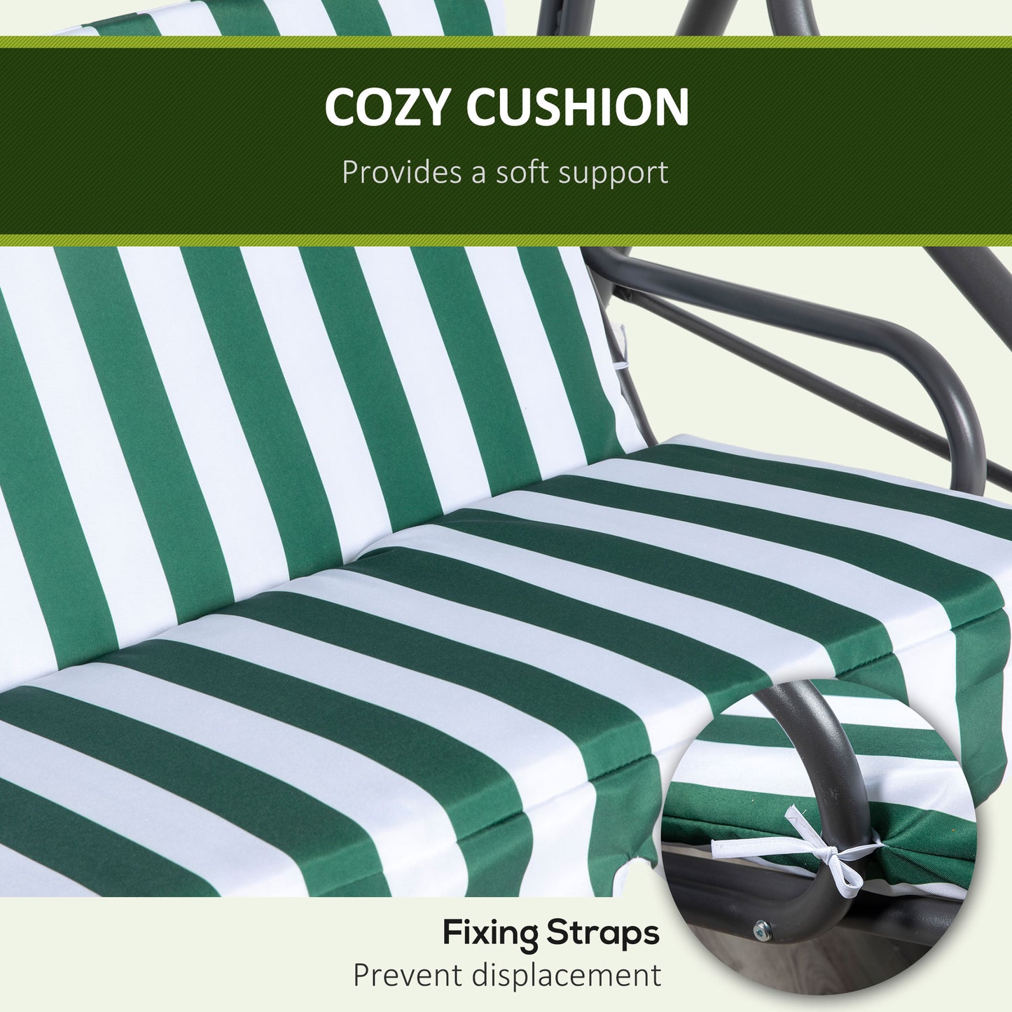 3-Seat Patio Swing Chair, Outdoor Porch Swing Glider with Adjustable Canopy, Removable Cushion for Garden