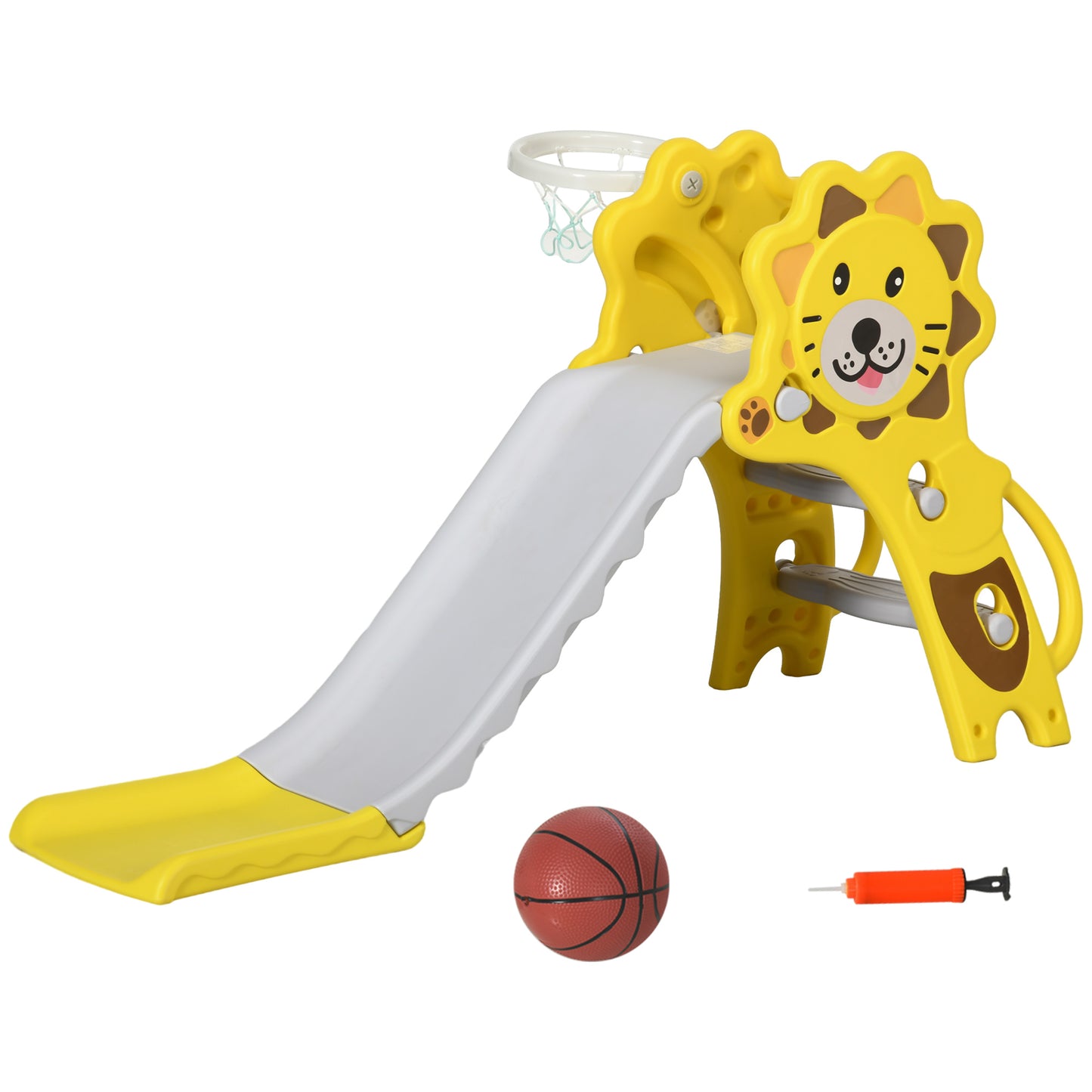 2-in-1 Toddler Slide and Basketball Hoop Playset for Kids 18-36 Months Indoor Activity Yellow Kids Crystal