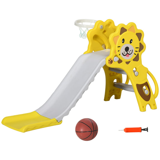 2-in-1 Toddler Slide and Basketball Hoop Playset for Kids 18-36 Months Indoor Activity Yellow Kids Crystal