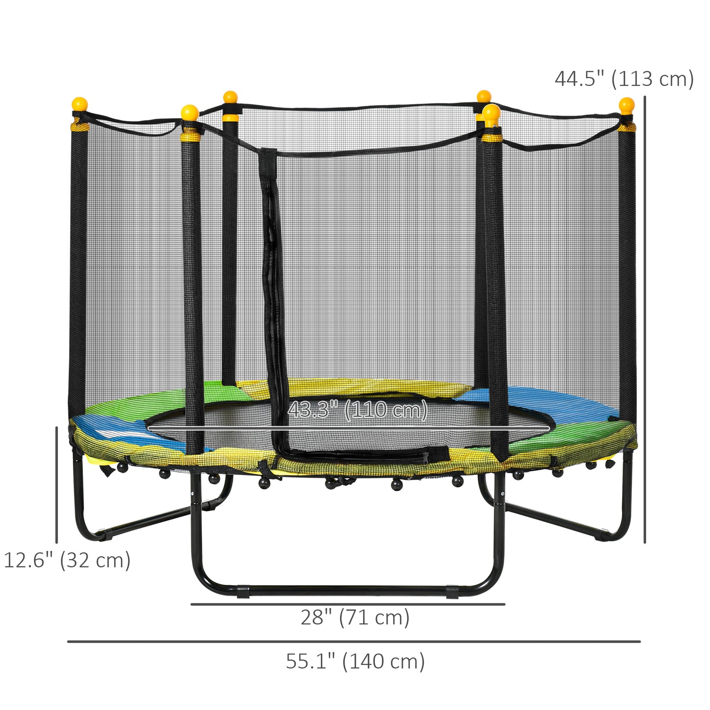 4.6FT Trampoline for Kids with Enclosure Net for Ages 3-10, Indoor Outdoor Use, Black Kids Crystal
